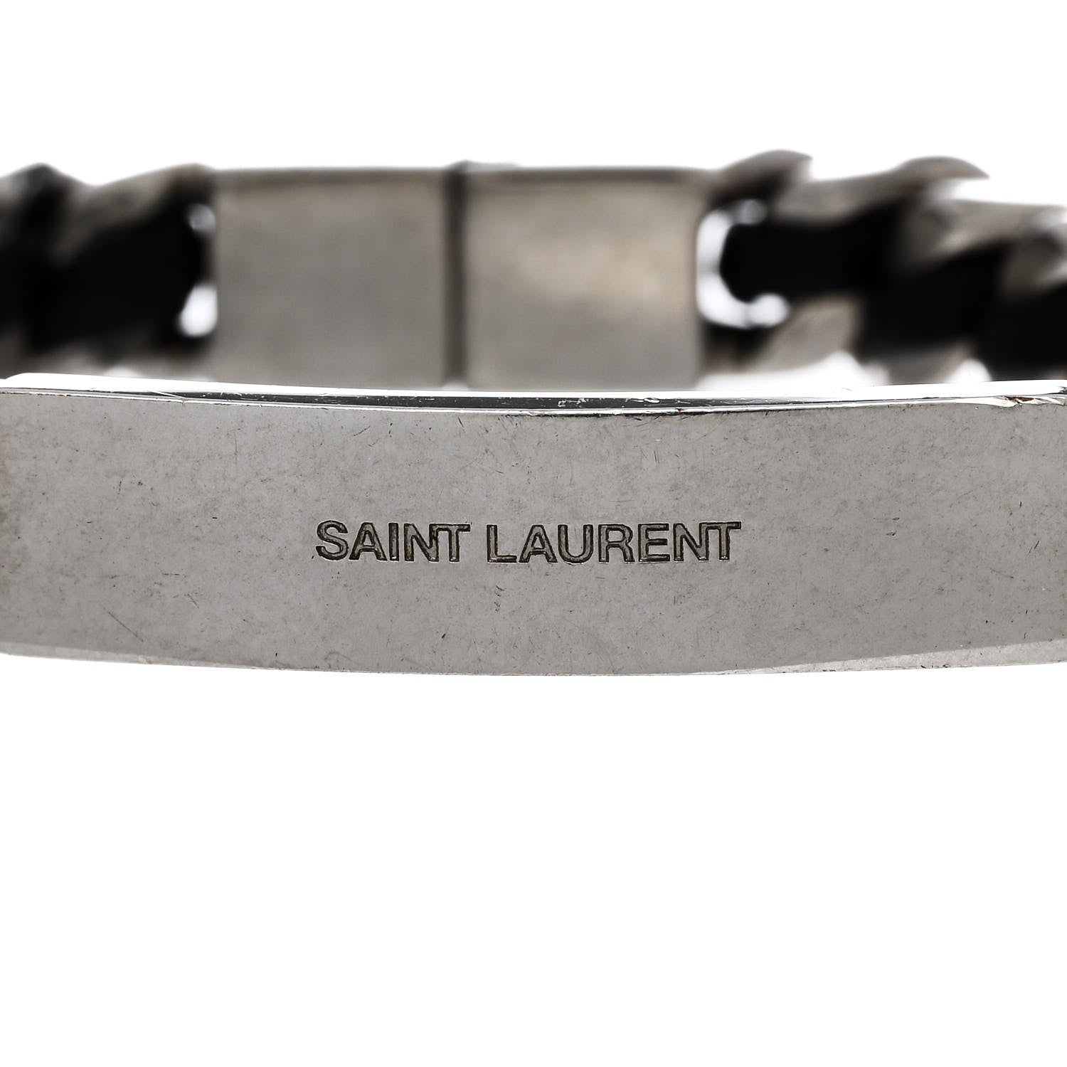 Metal Leather Curb Chain Bracelet Oxidized Silver Black
