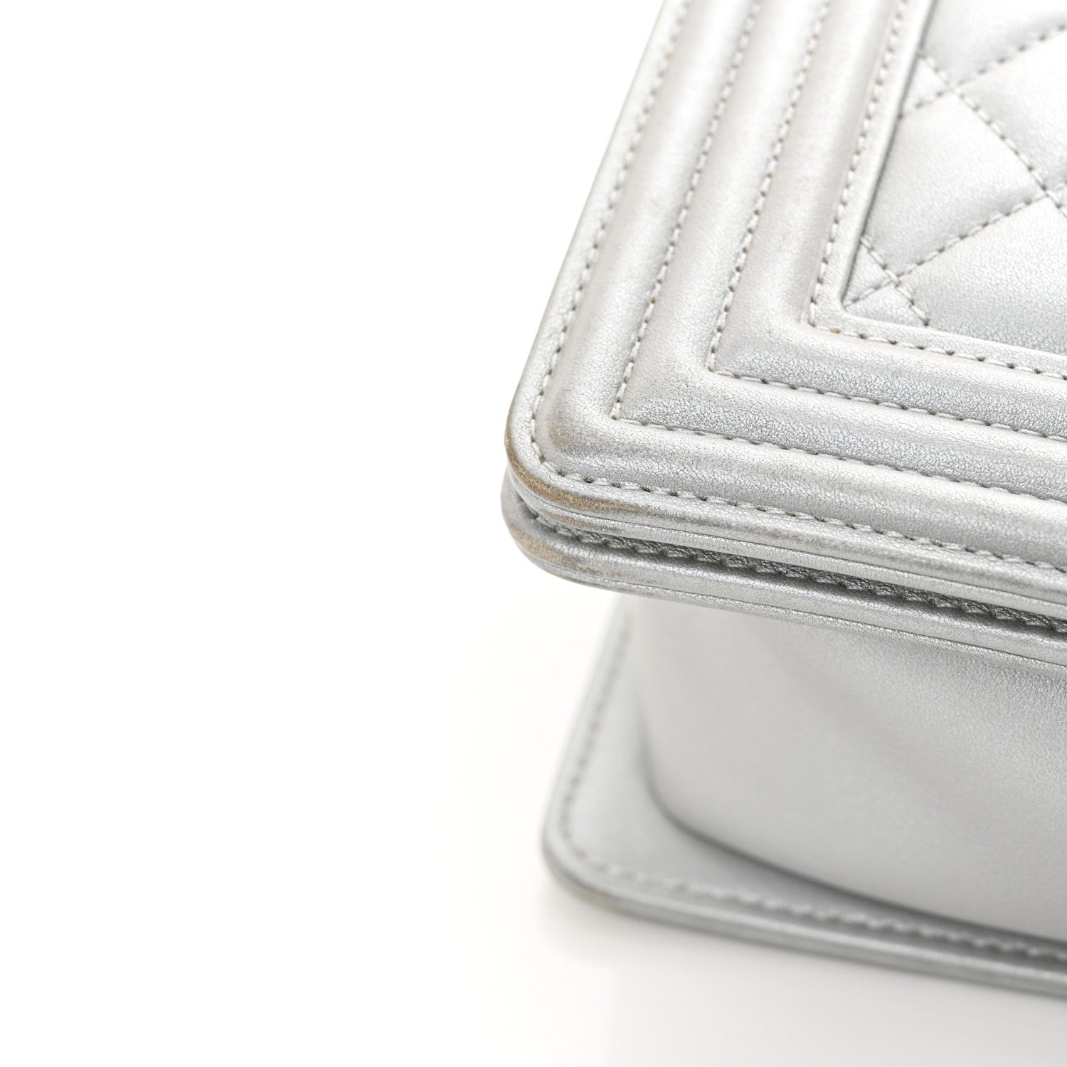 Metallic Calfskin Quilted New Medium Boy Flap Silver