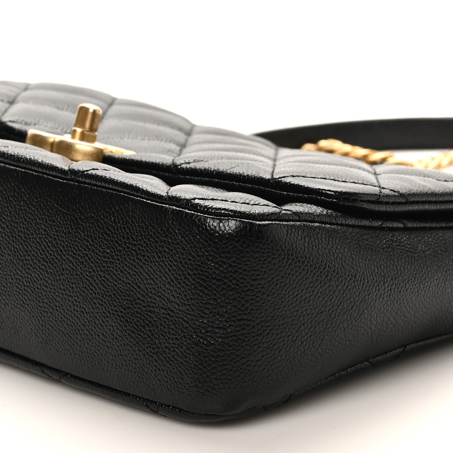 Shiny Caviar Quilted Large Chain Melody Flap Black