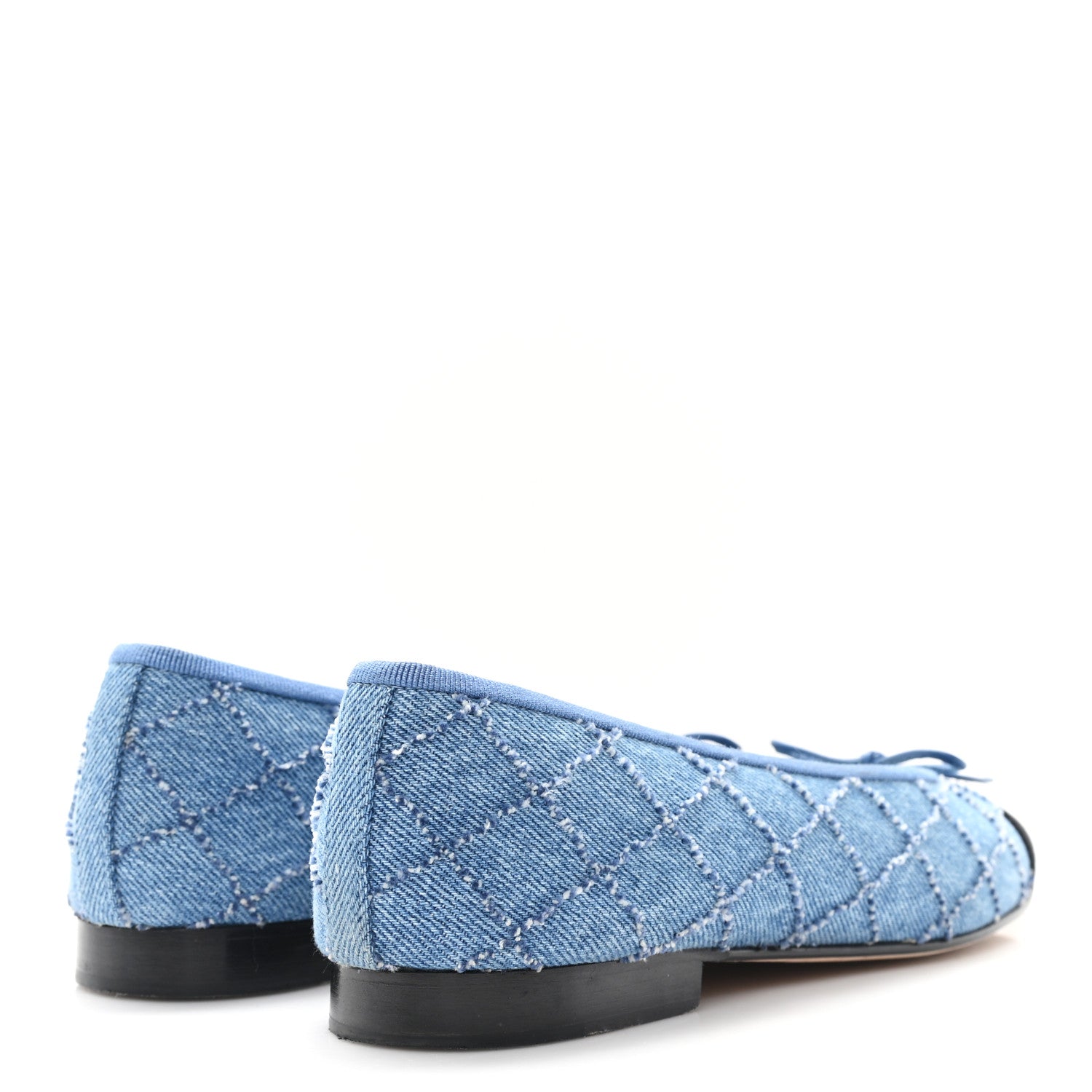 Denim Embroidered Grosgrain CC Cap Toe Ballerina Flats 37.5 Blue Black