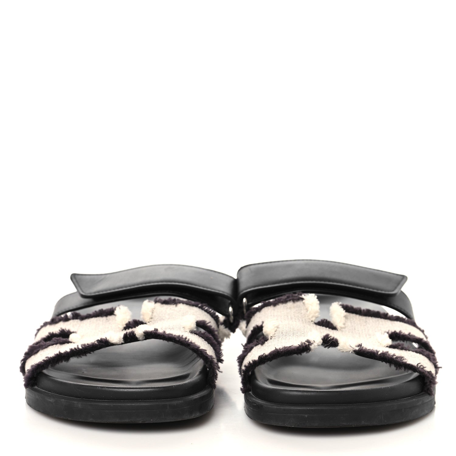 Techno Fringed H Canvas Caflskin Womens Chypre Sandals 38 Prunoir Black