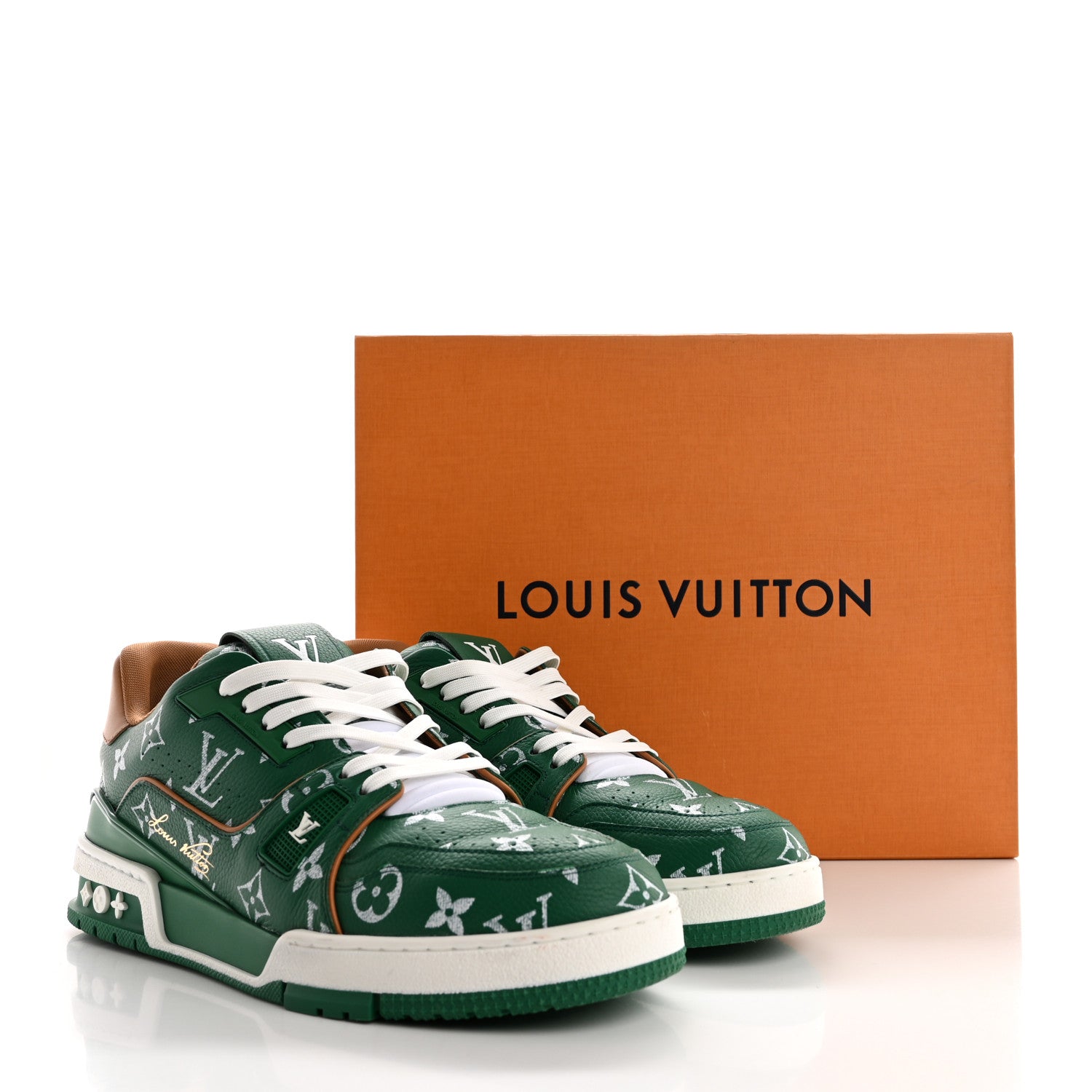 Calfskin Monogram Mens LV Trainer Sneakers 8 Green