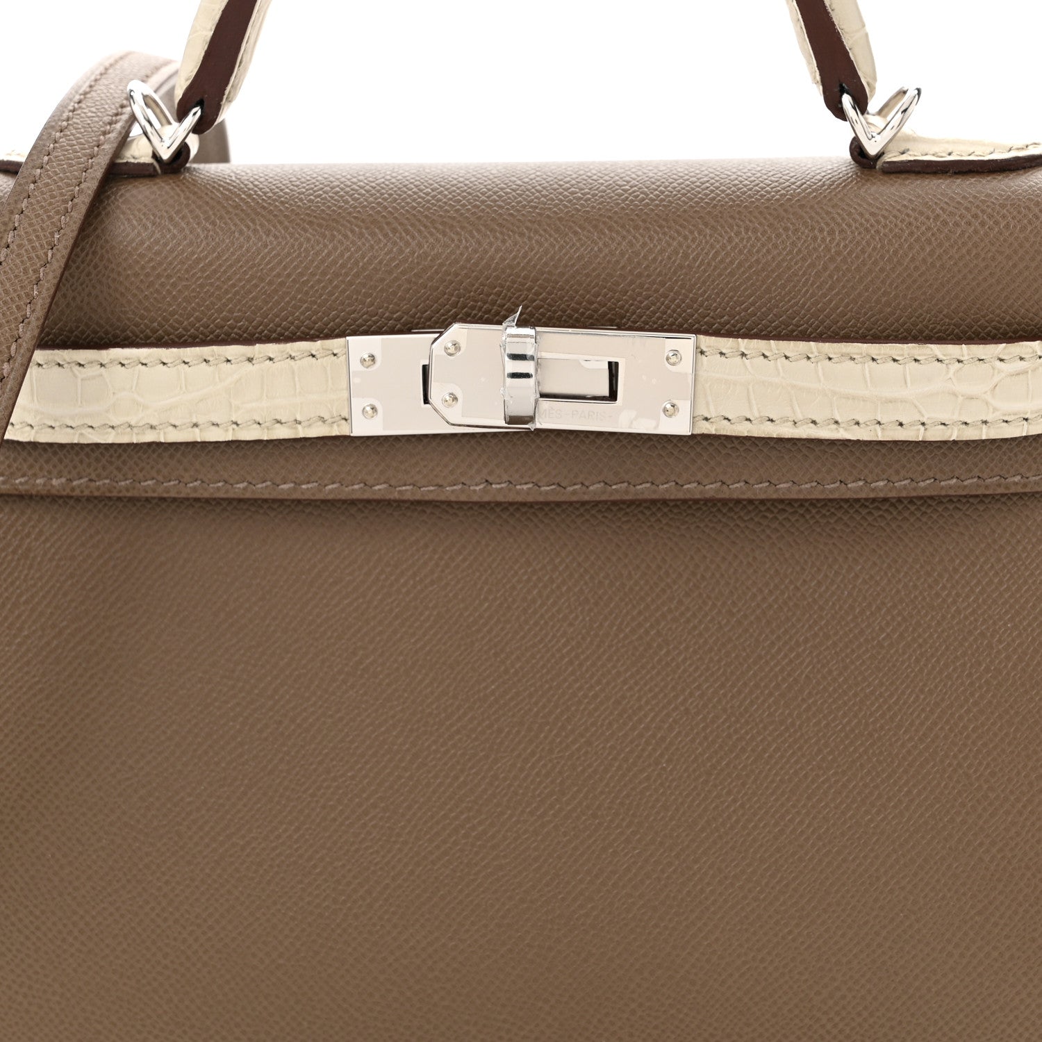 Madame Calfskin Matte Alligator Mini Kelly Sellier Touch 20 Etoupe Beton