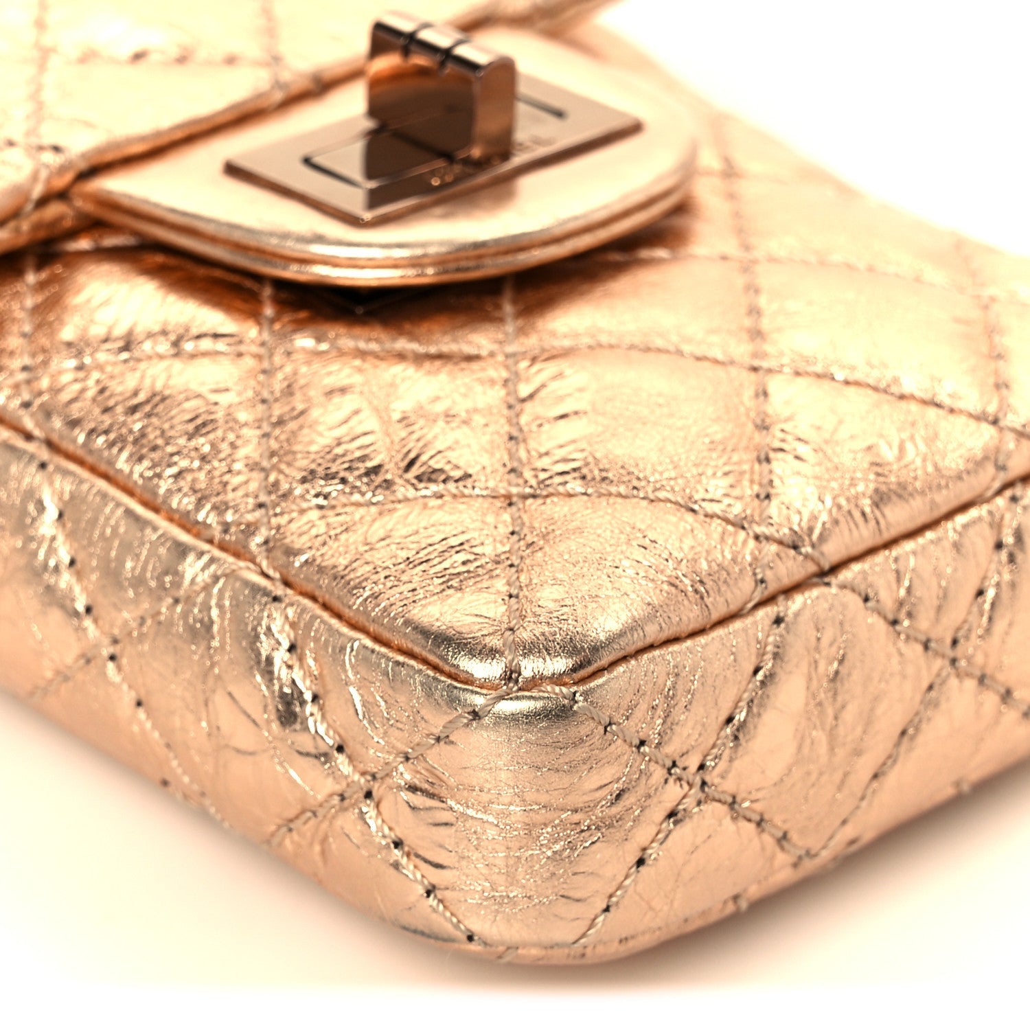 Metallic Aged Calfskin Quilted 2.55 Reissue Phone Case Rose Gold