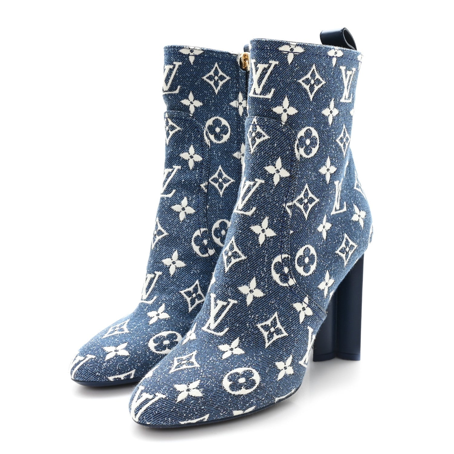Denim Monogram Silhouette Ankle Boots 37 Navy Blue