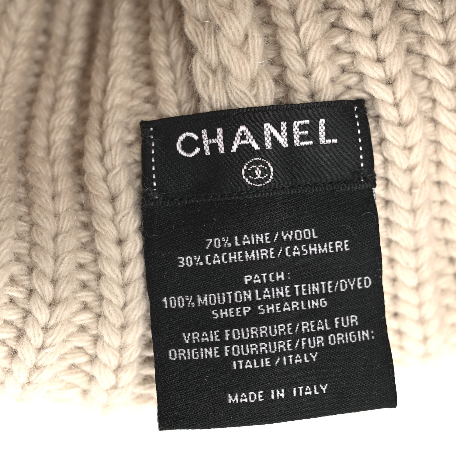 Wool Cashmere CC Beanie Hat White