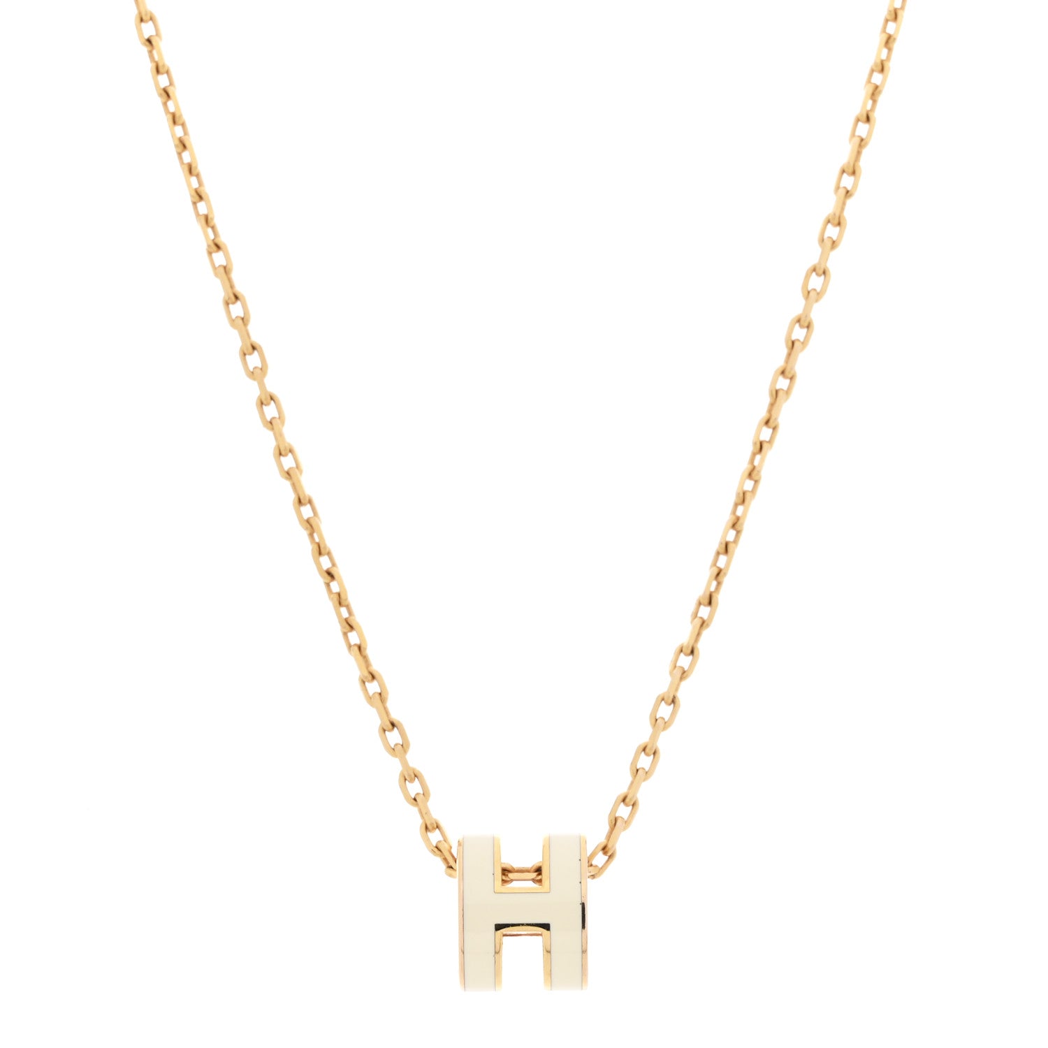 Lacquered Gold Pop H Pendant Necklace White