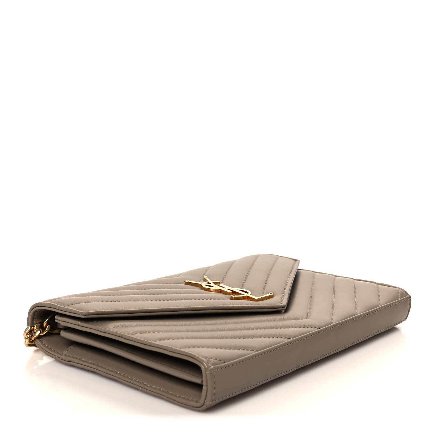 Lambskin Matelasse Chevron Monogram Envelope Chain Wallet Vintage Peach