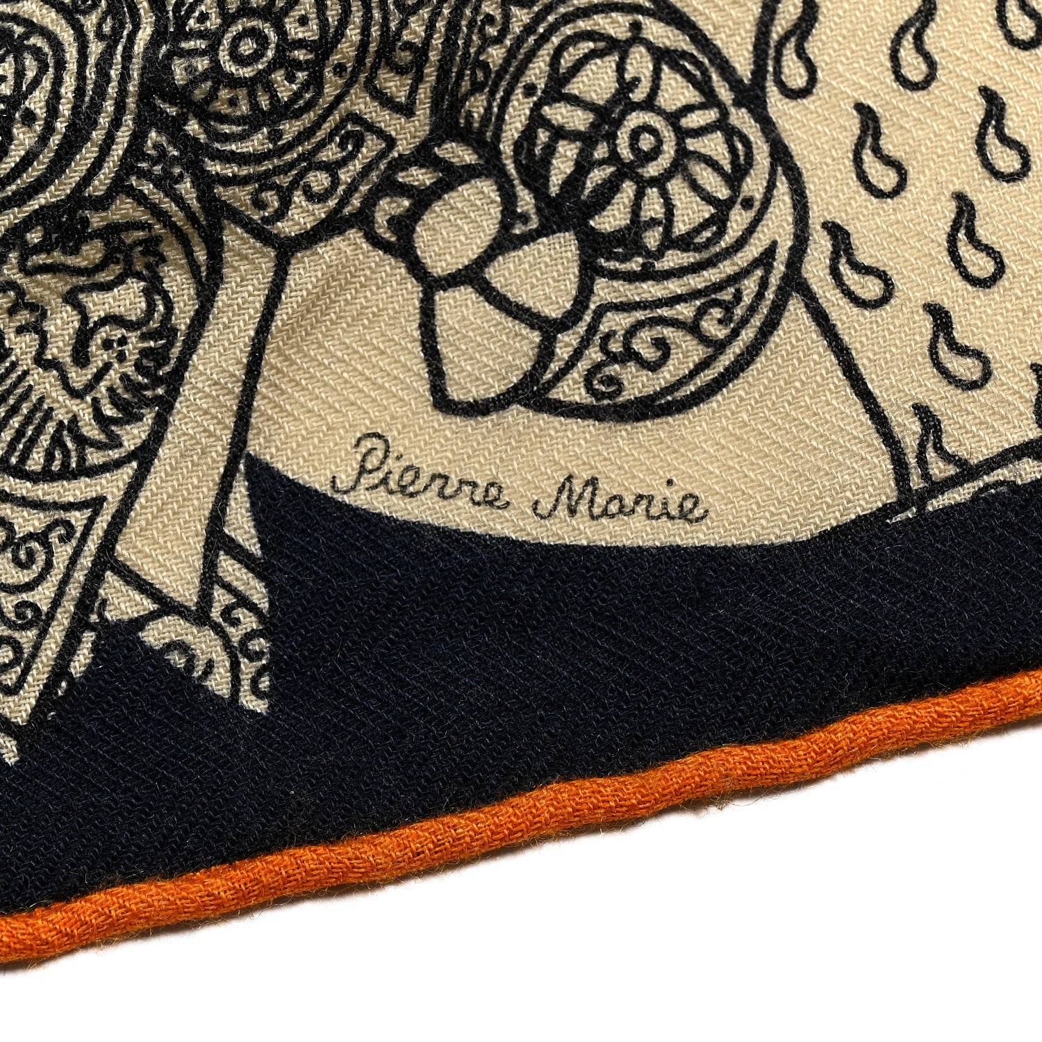 Cashmere Silk Bal De Soie Pointe Triangle Scarf Marine Naturel Rouille