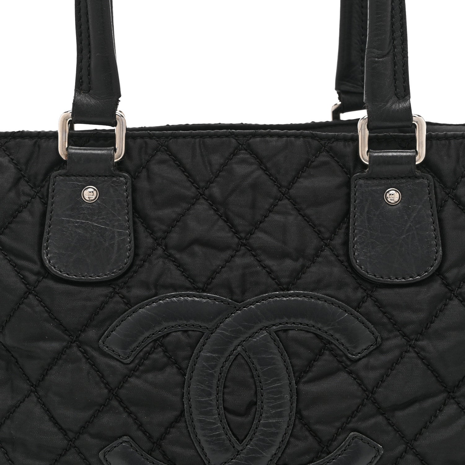 Nylon Calfskin Quilted CC Paris New York Tote Bag Black