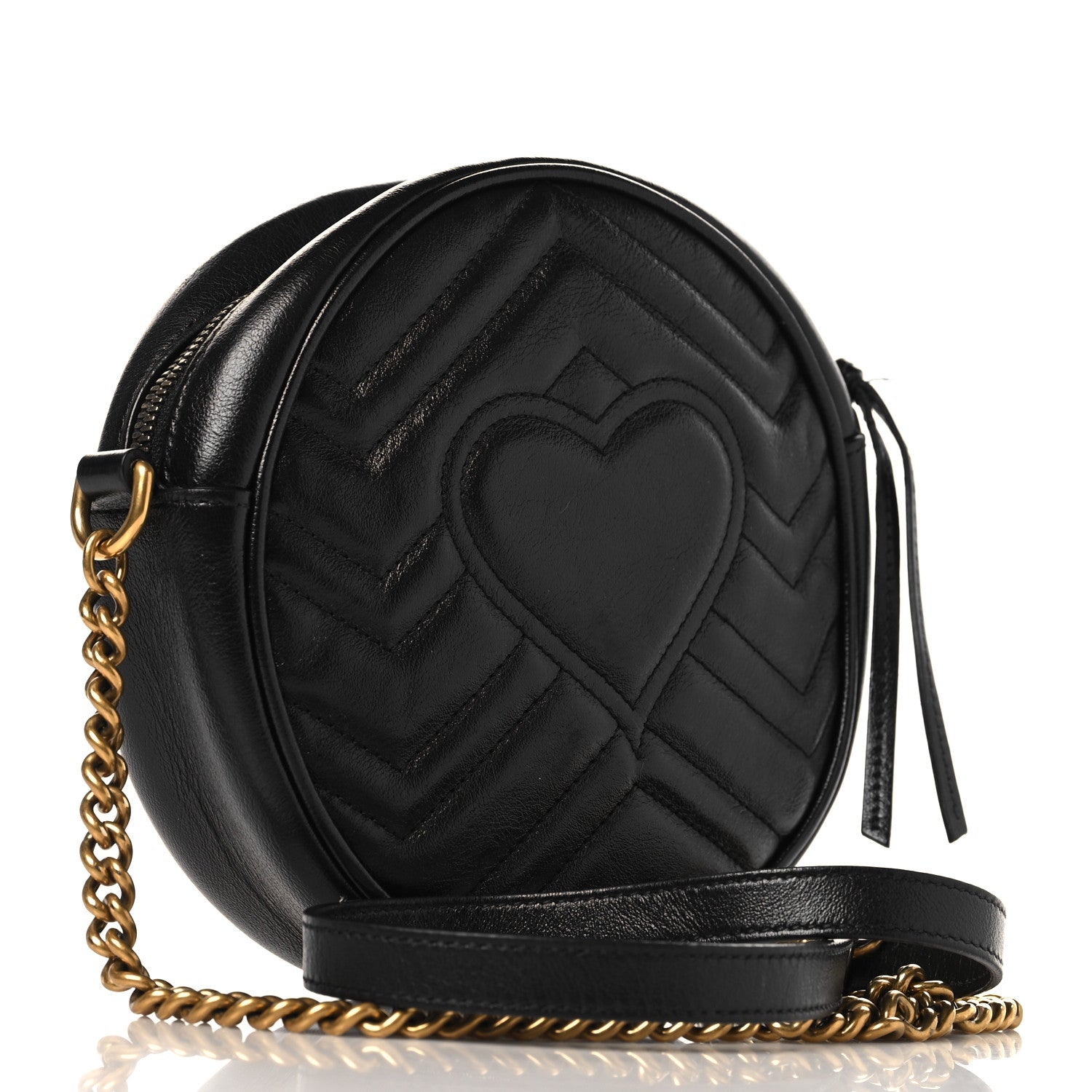 Azalea Calfskin Matelasse Heart Mini GG Marmont Round Shoulder Bag Black