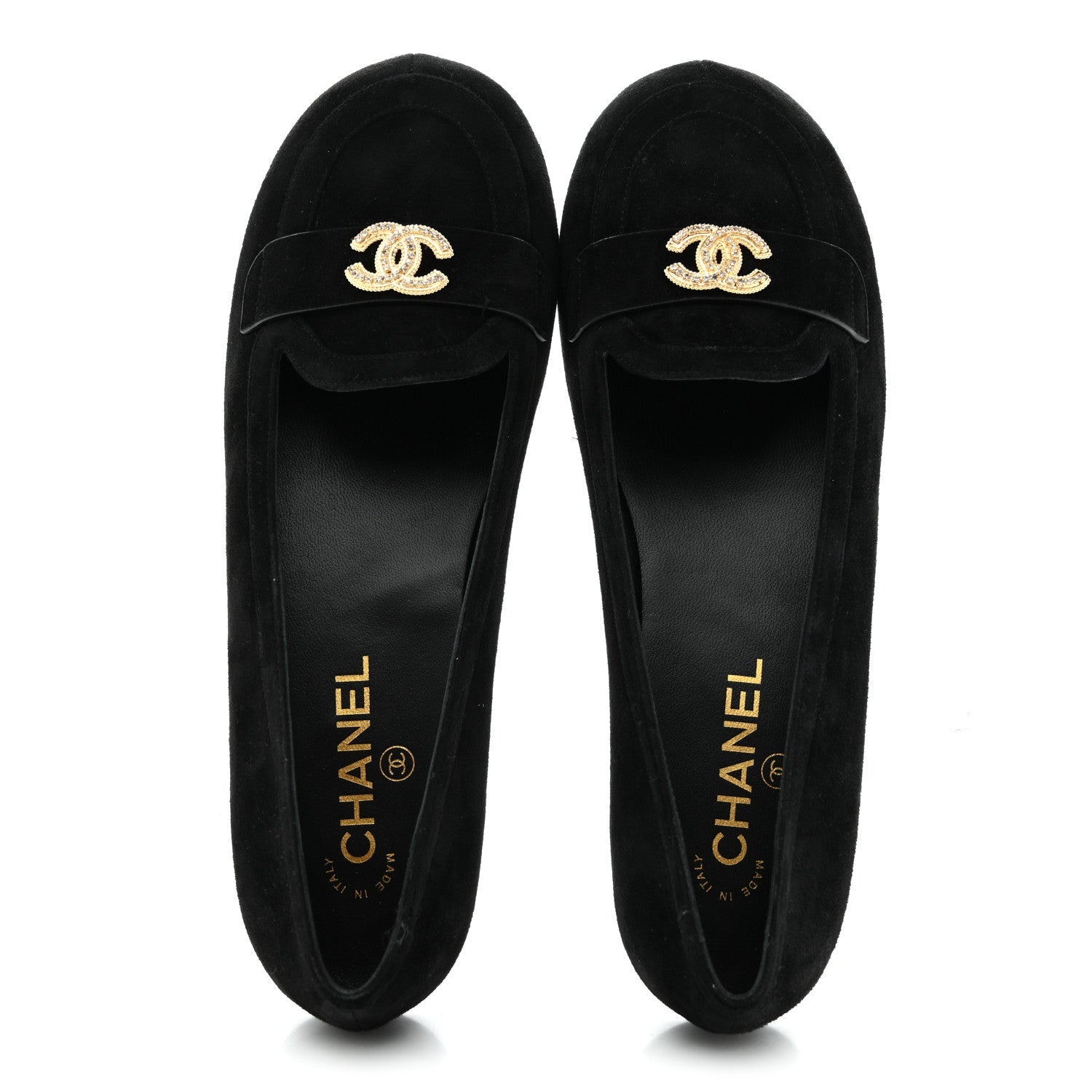 Suede Crystal CC Mocassin Loafers 39.5 Black