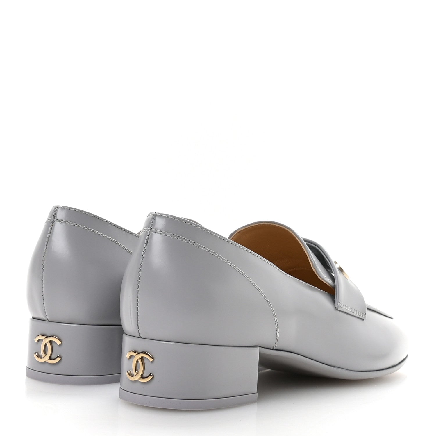 Shiny Calfskin Logo Loafers 37 Light Grey