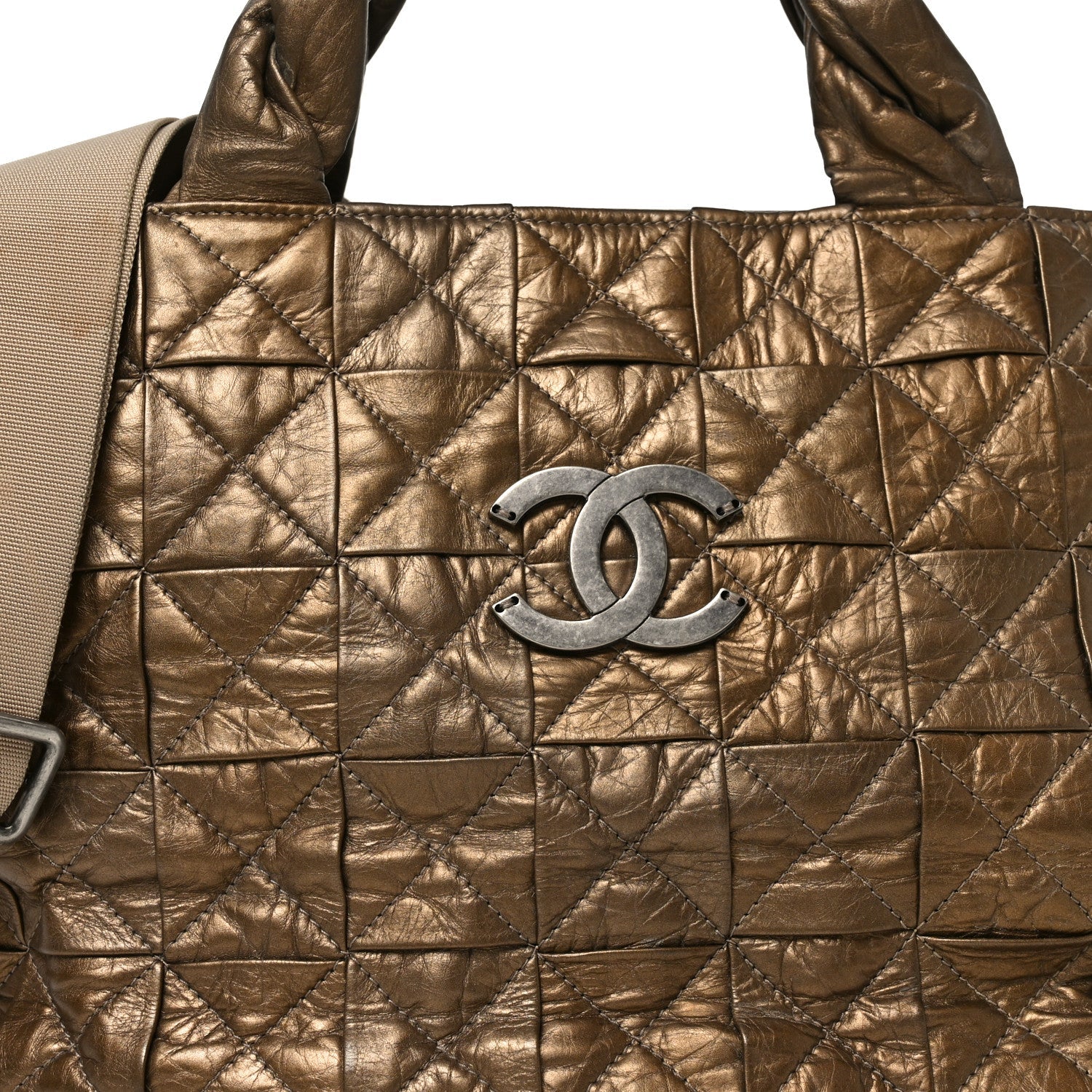 Metallic Aged Calfskin Quilted Origami Tote Bronze