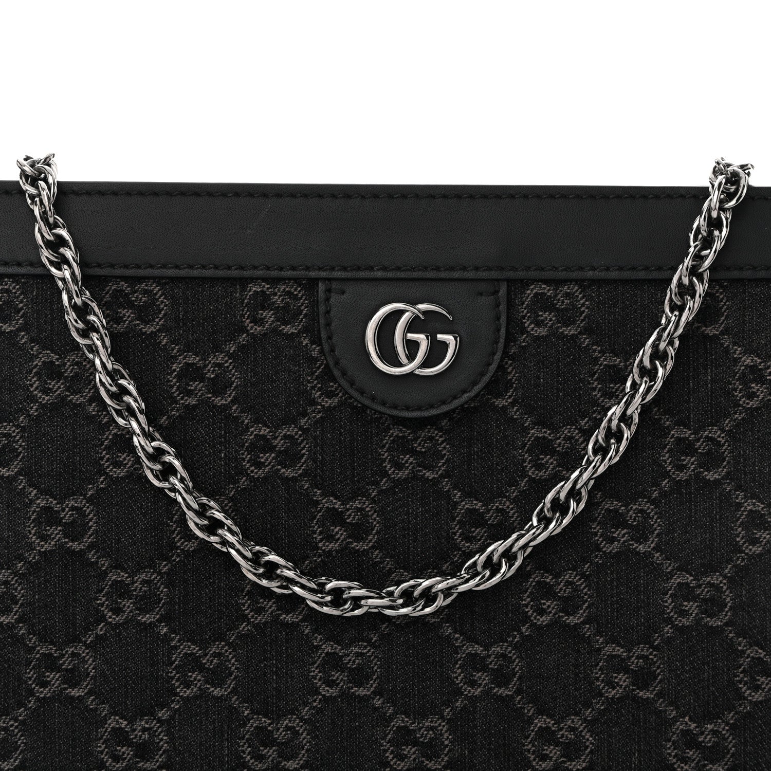 Jacquard Black Denim GG Monogram Chain Shoulder Bag Black Ivory