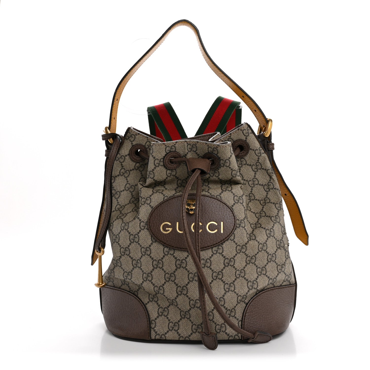GG Supreme Monogram Neo Vintage Drawstring Bucket Backpack Beige New Acero Crop
