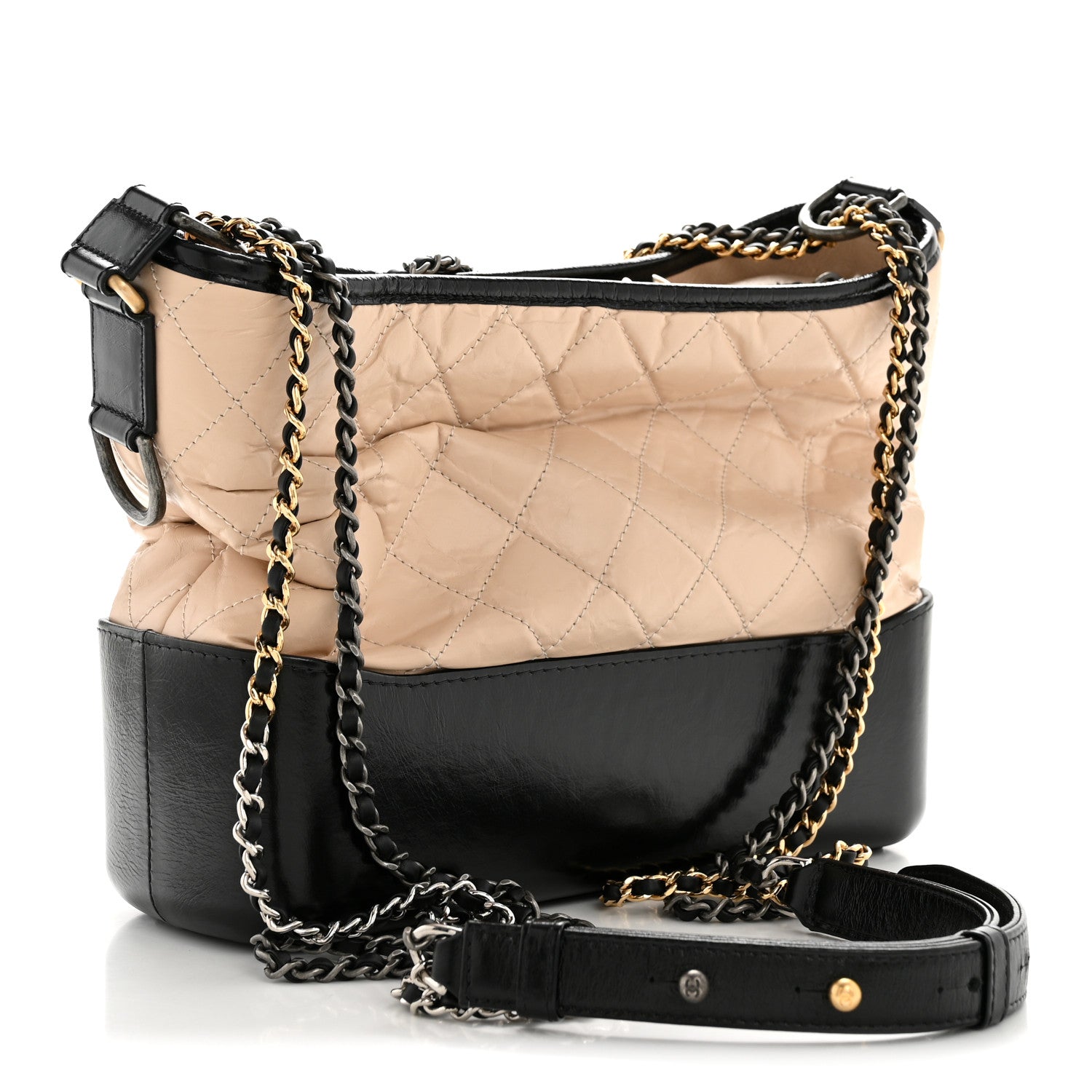 Aged Calfskin Quilted Medium Gabrielle Hobo Beige Black