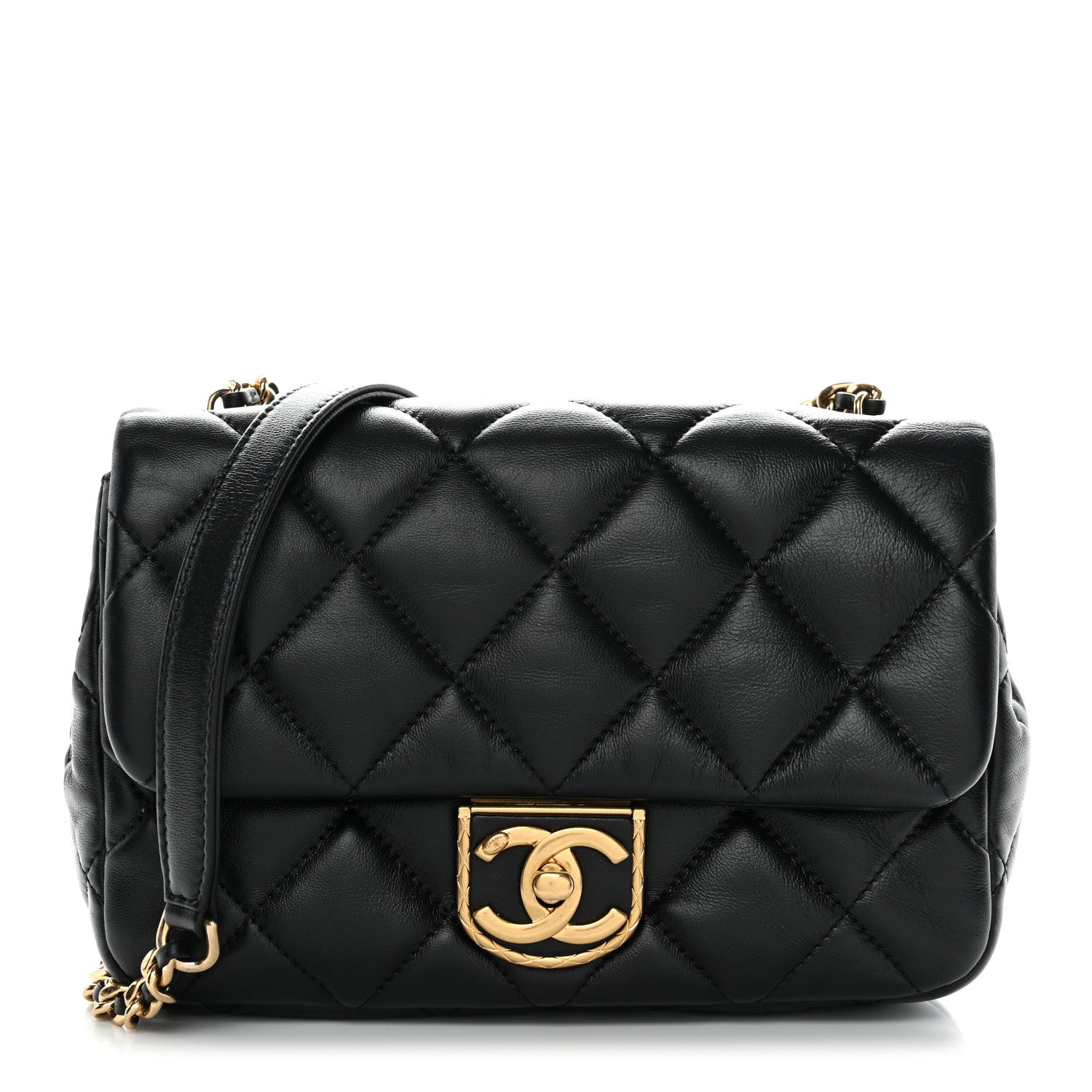Lambskin Quilted Mini Square Flap Black
