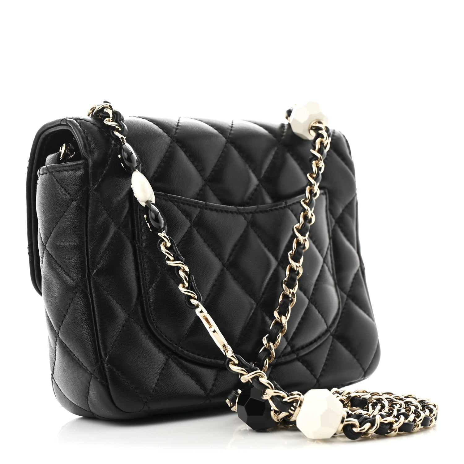 Lambskin Resin Quilted Mini Heart Square Flap Black