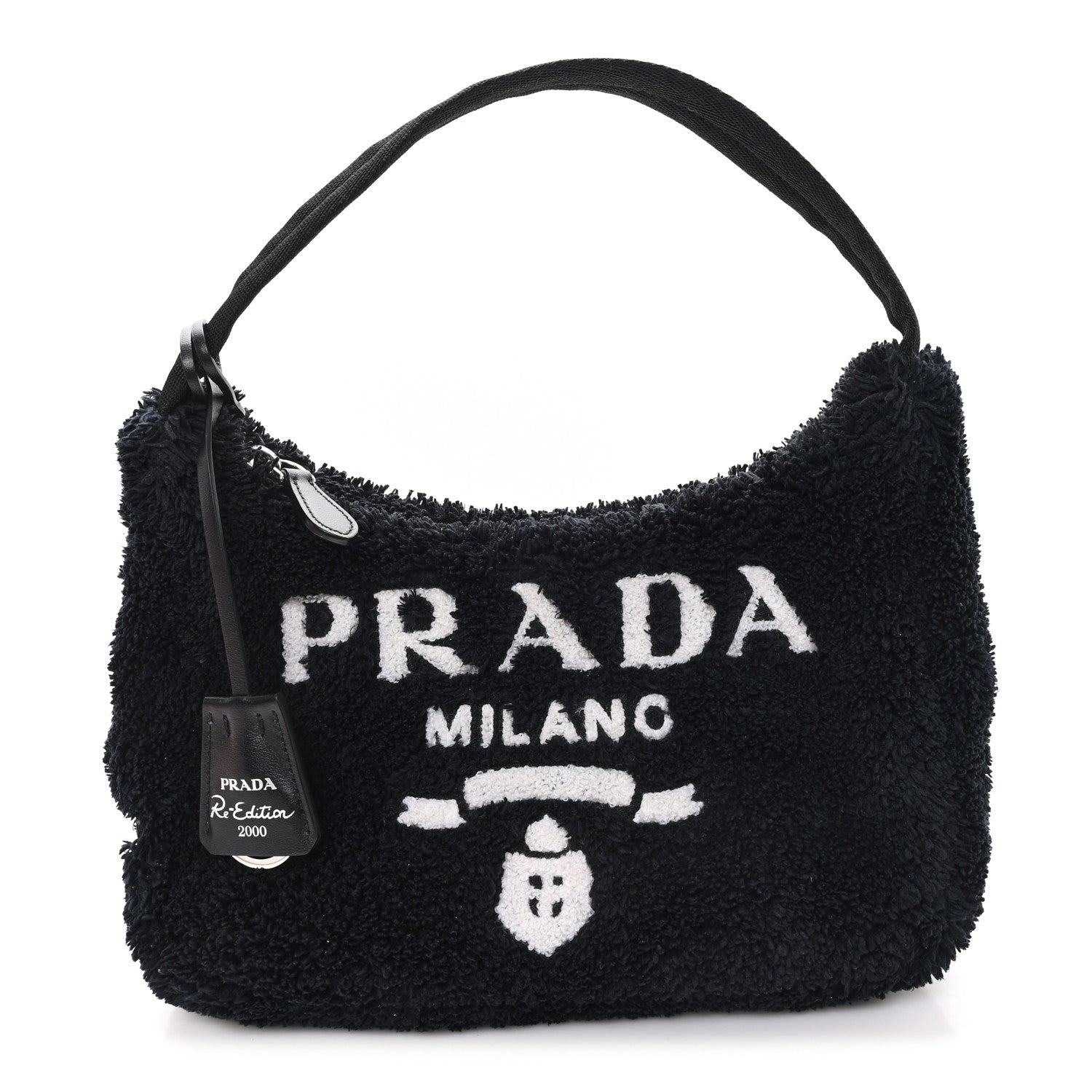 Terry Cloth Mini Re-Edition 2000 Bag Black White