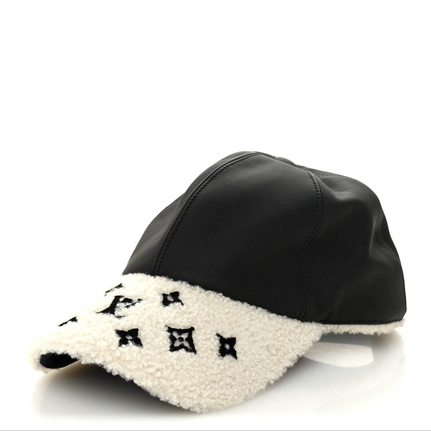 Calfskin Shearling Monogram Cap L Black