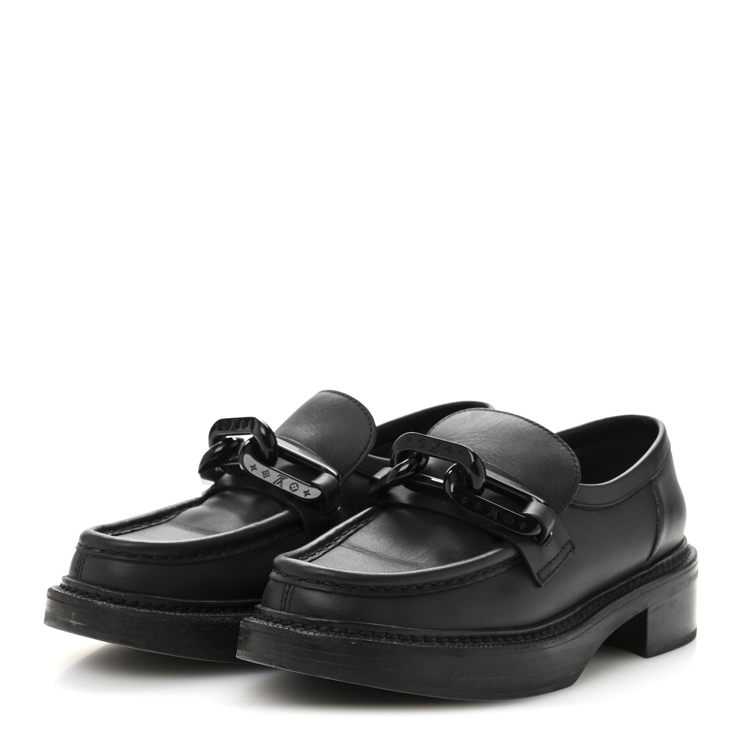 Calfskin Oversized Chain Academy Loafers 37 Black