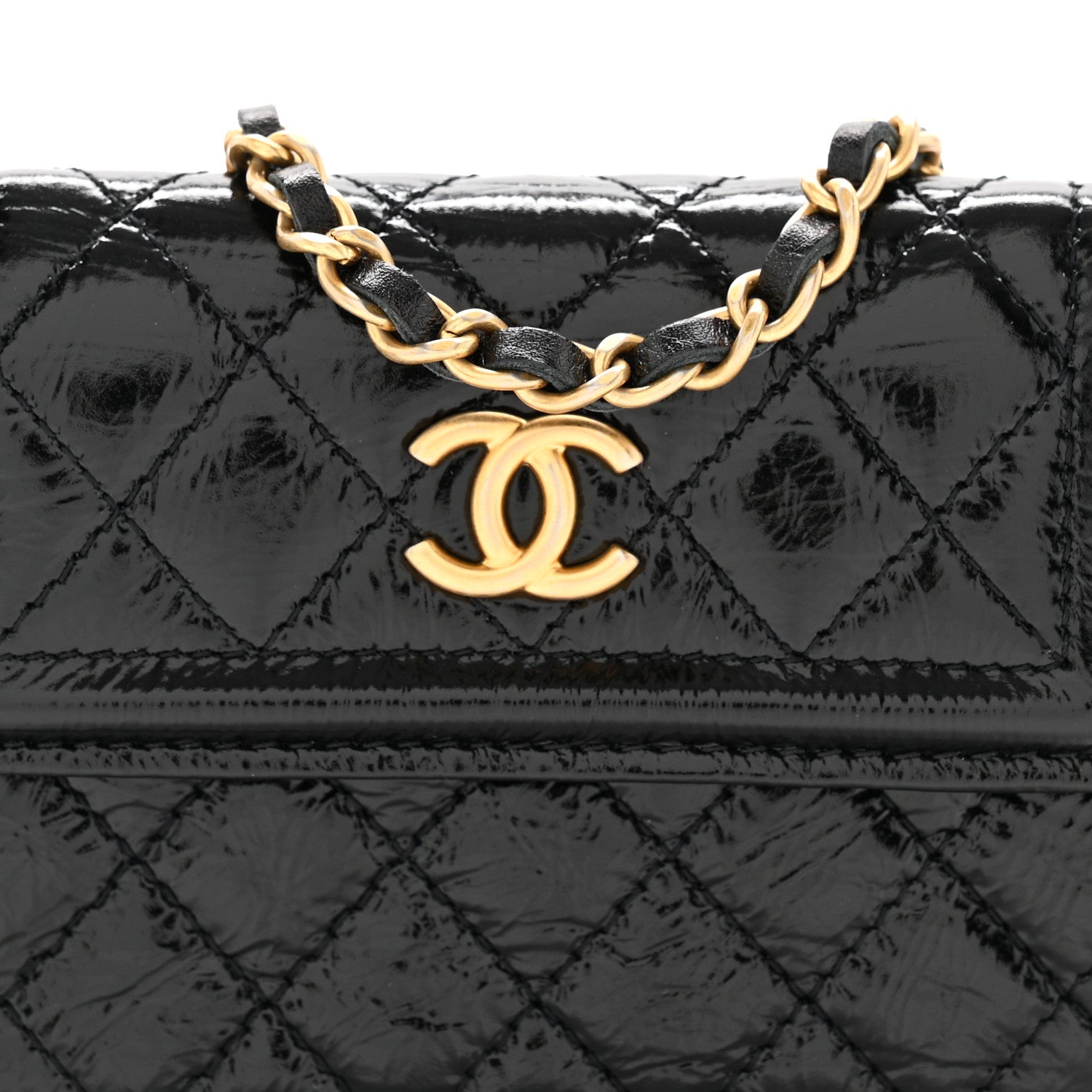 Shiny Aged Calfskin Quilted Waist Belt Bag Black