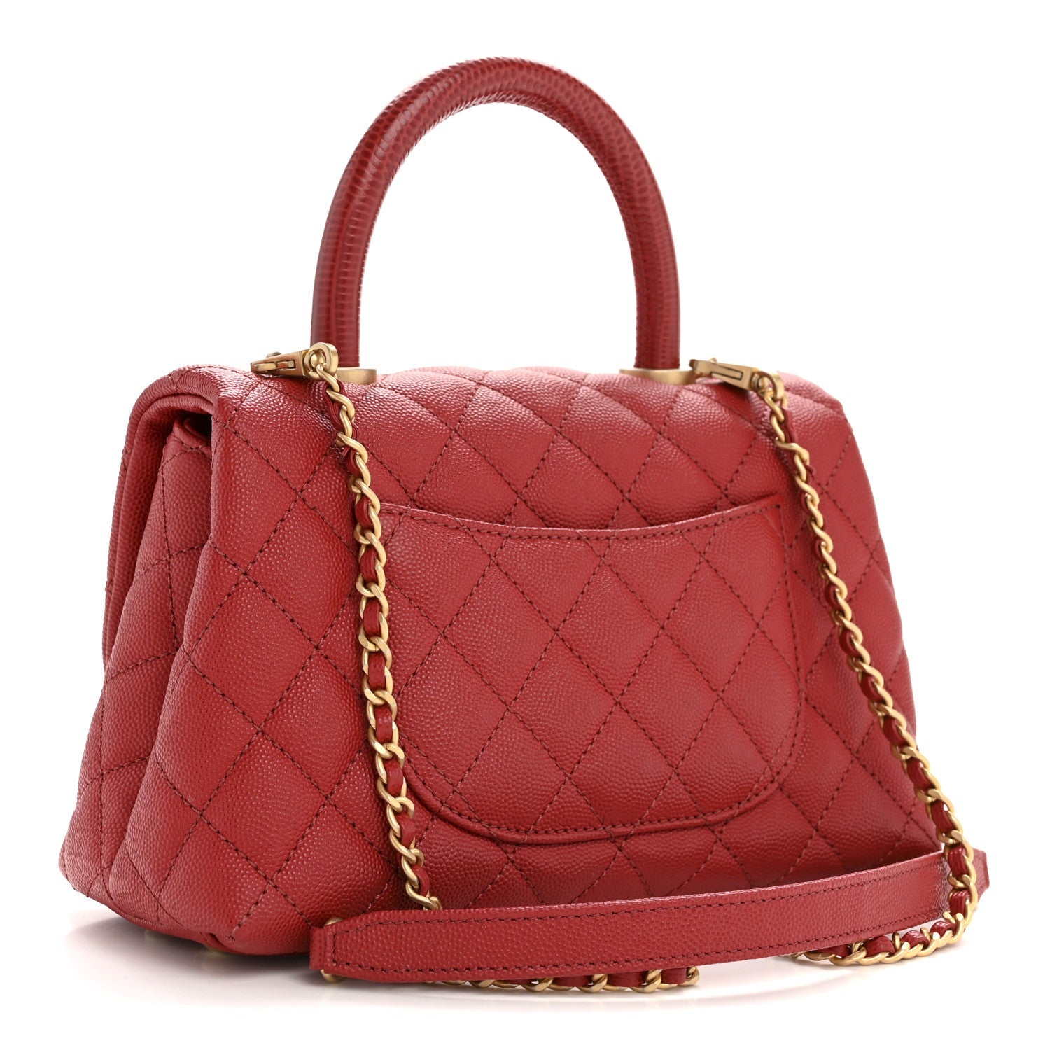 Caviar Lizard Embossed Quilted Mini Coco Handle Flap Red