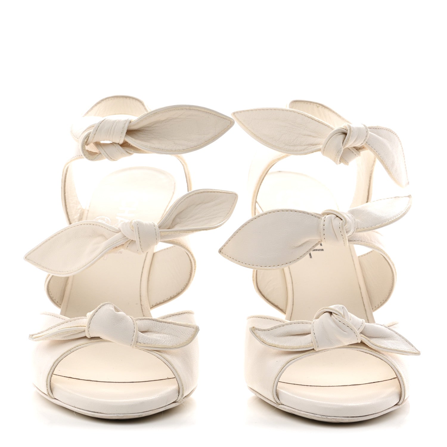 Lambskin Bow CC Sandal Pumps 38 White