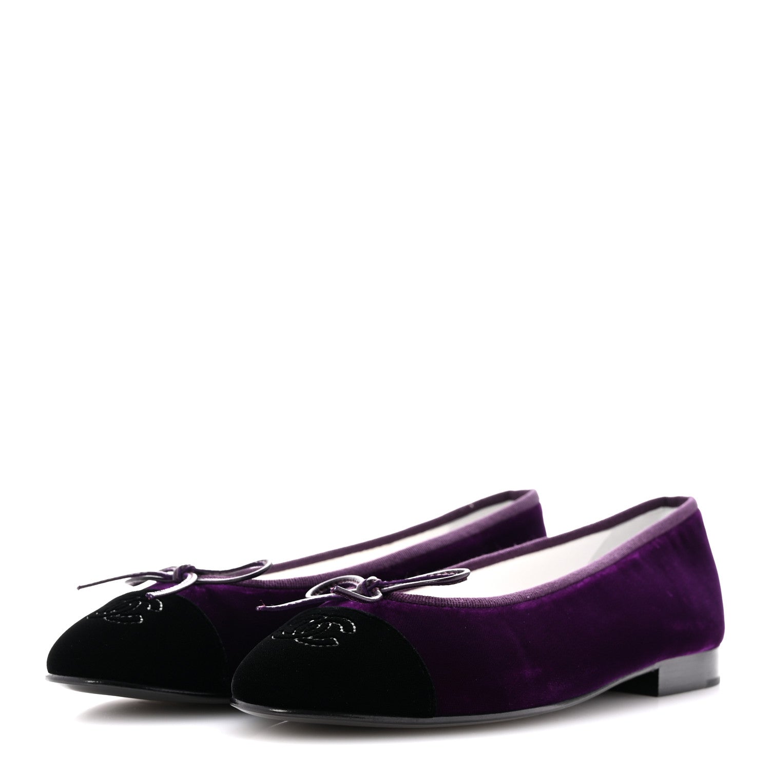 Velvet Cap Toe Ballerina Flats 35.5 Purple Black