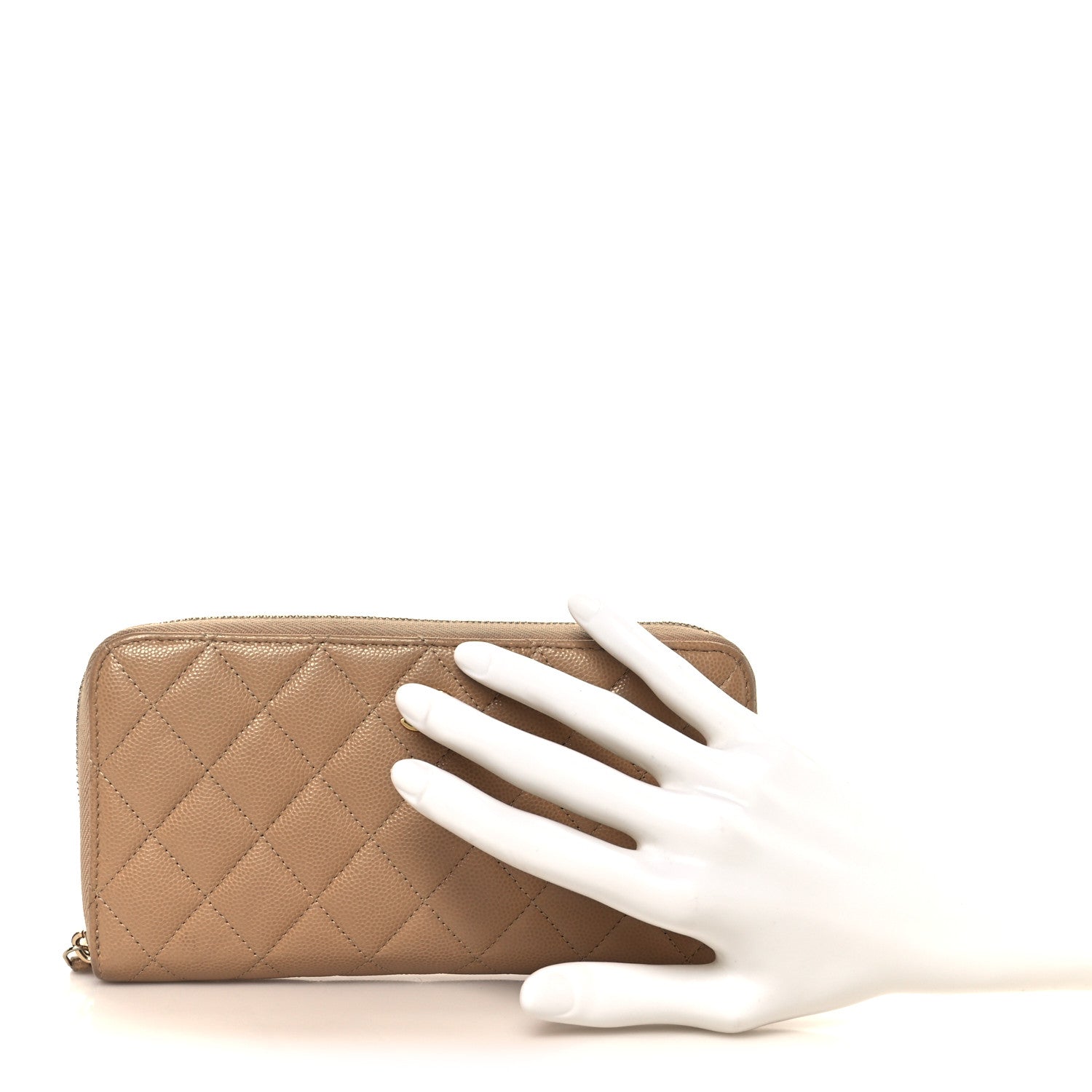Caviar Quilted Large Gusset Zip Around Wallet Beige Clair
