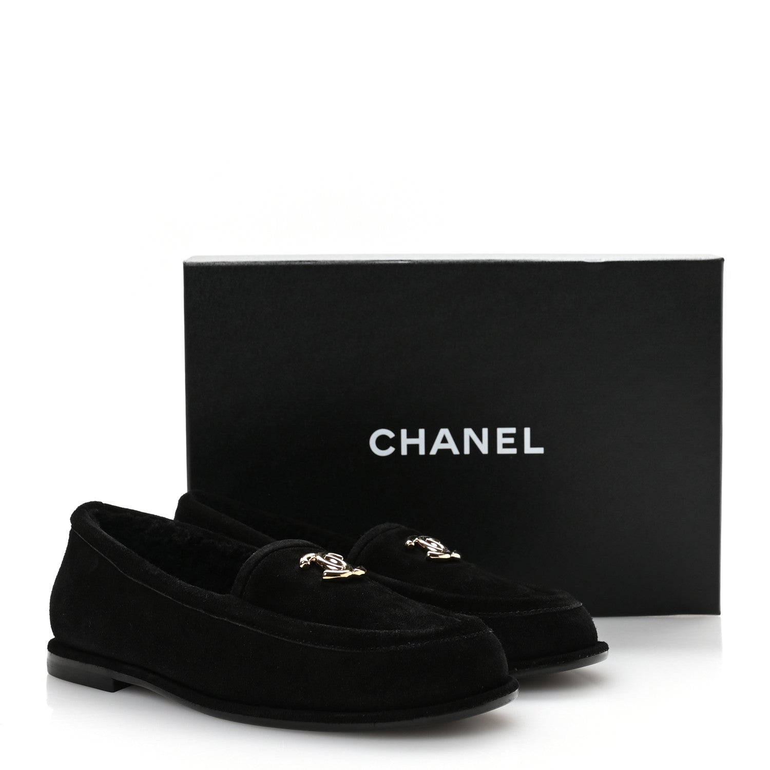 Suede Calfskin CC Mocassins 38 Black