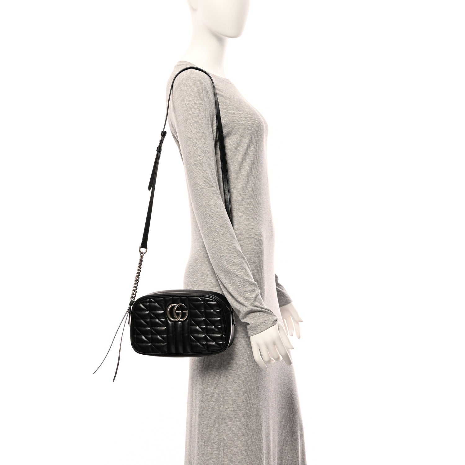 Calfskin Matelasse Aria Small GG Marmont Chain Shoulder Bag Black