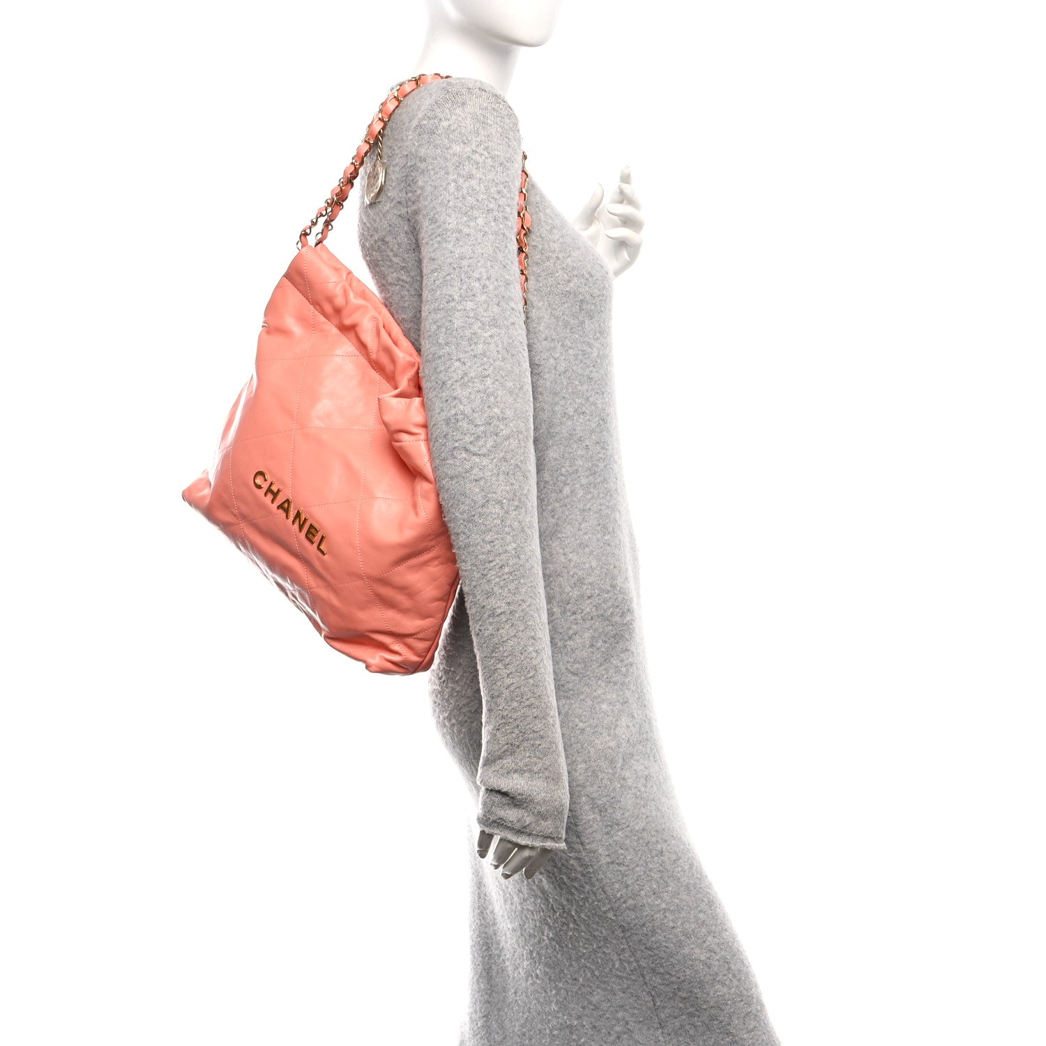 Shiny Calfskin Quilted Chanel 22 Light Orange