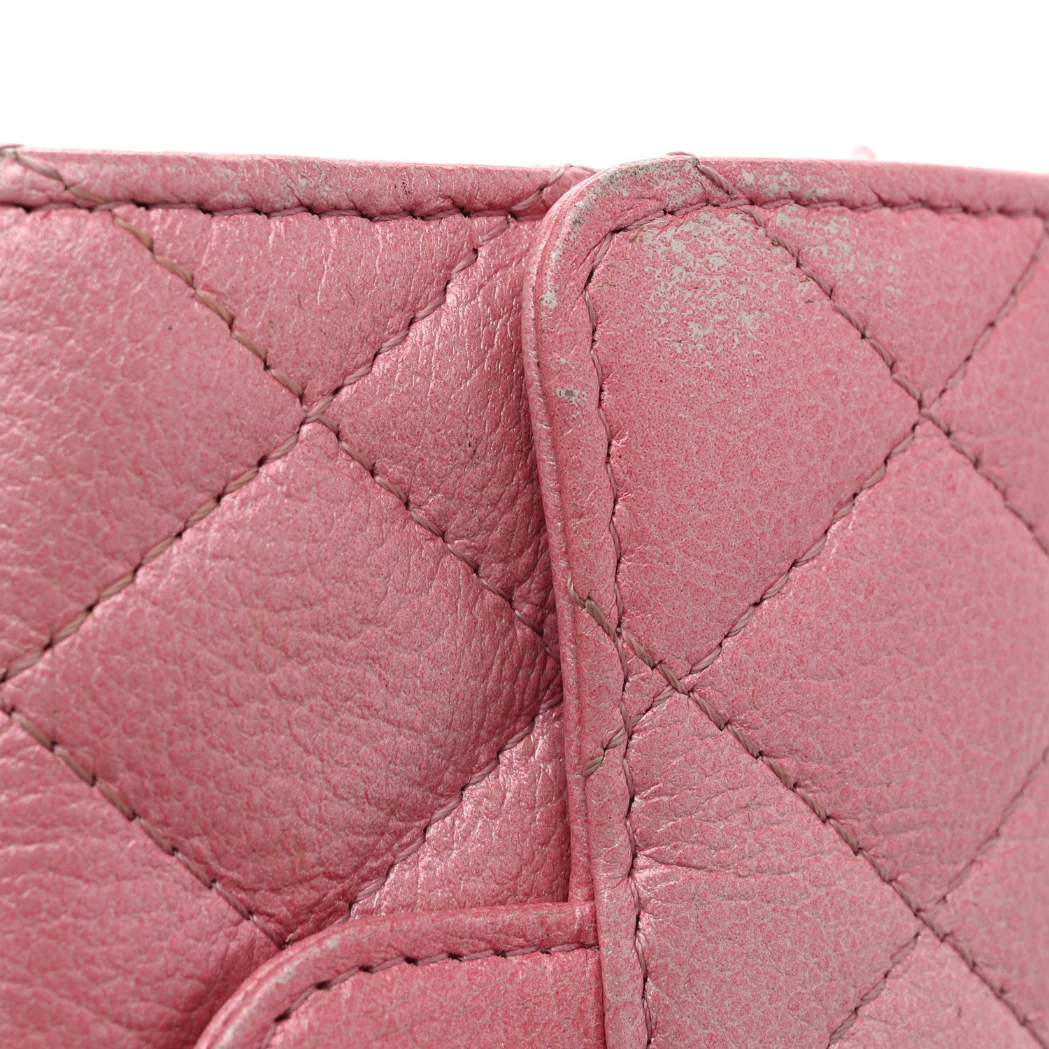 Iridescent Aged Calfskin Quilted Flap Card Holder Wallet Pink