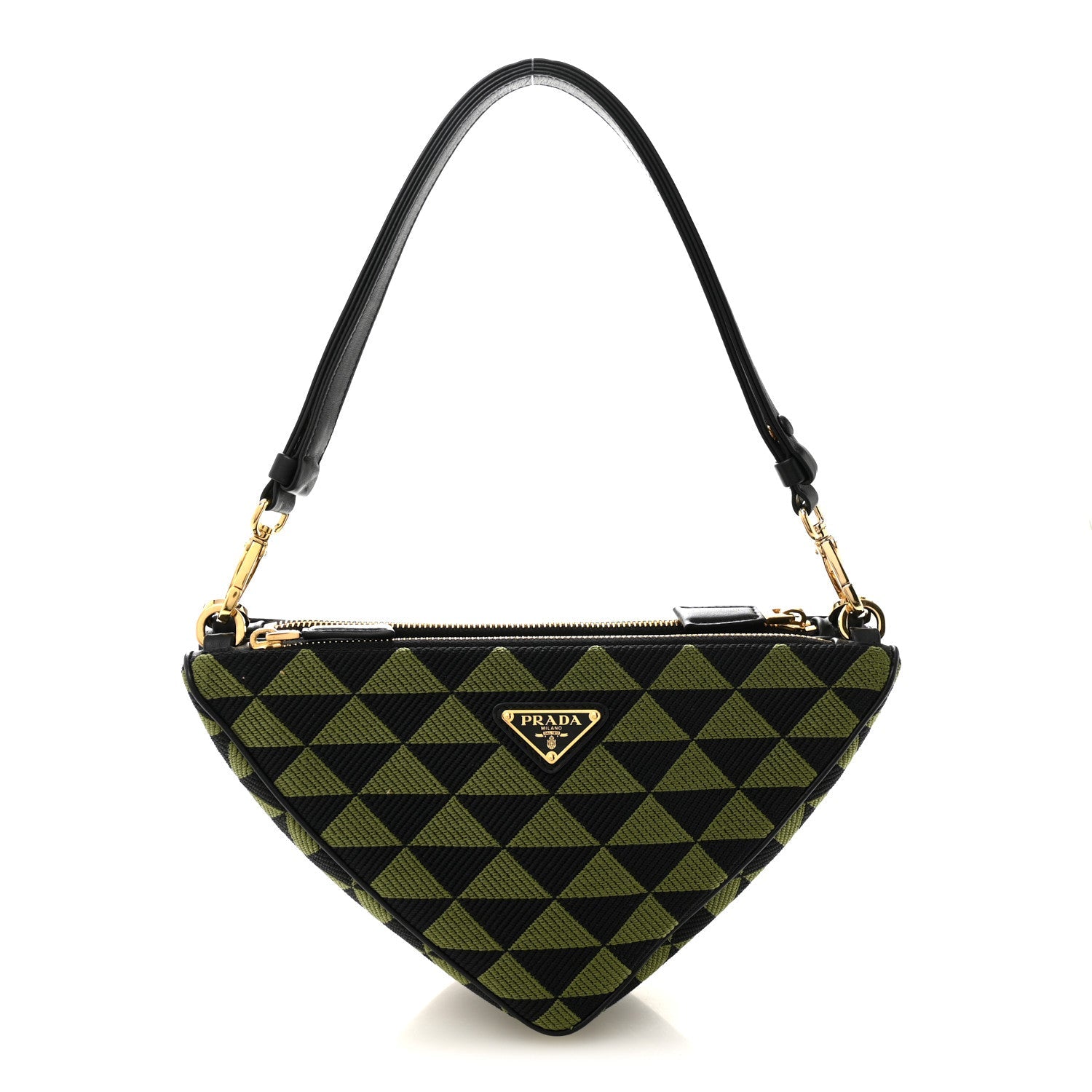 Jacquard Calfskin Triangolo Symbole Embroidered Mini Triangle Double Bag Black Edera