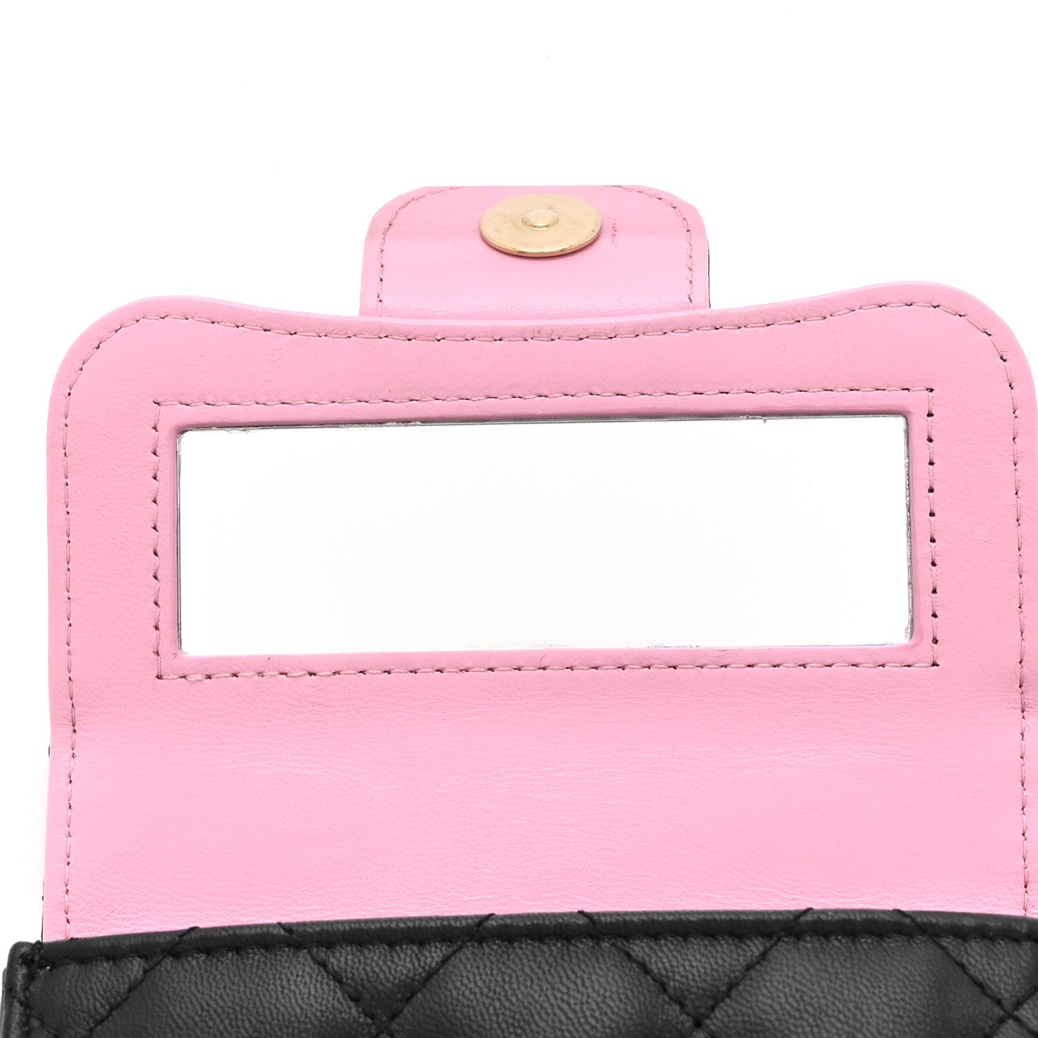 Lambskin Quilted Bi-Color Top Handle Clutch With Chain Black Pink