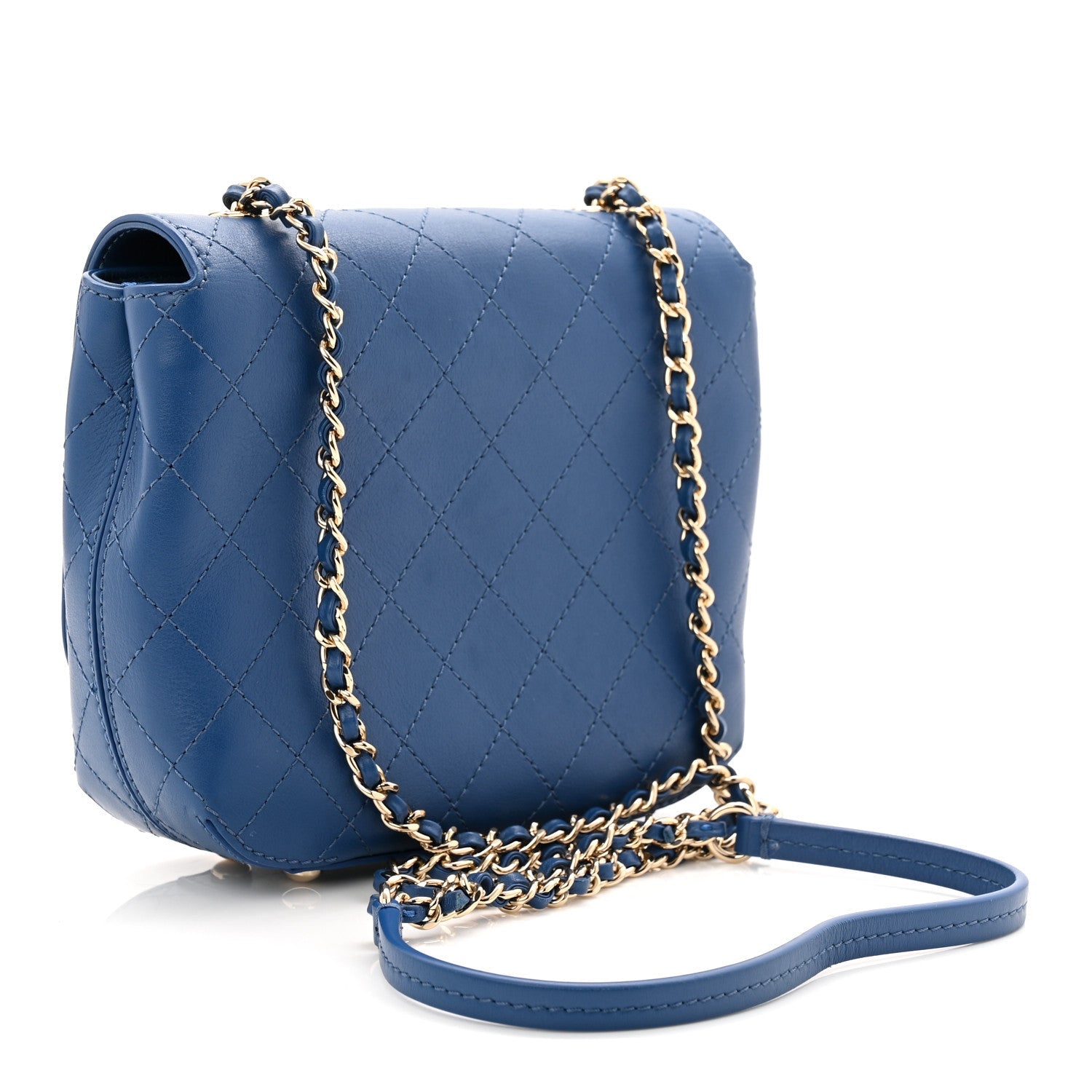 Calfskin Stitched Small Covered CC Flap Bag Blue