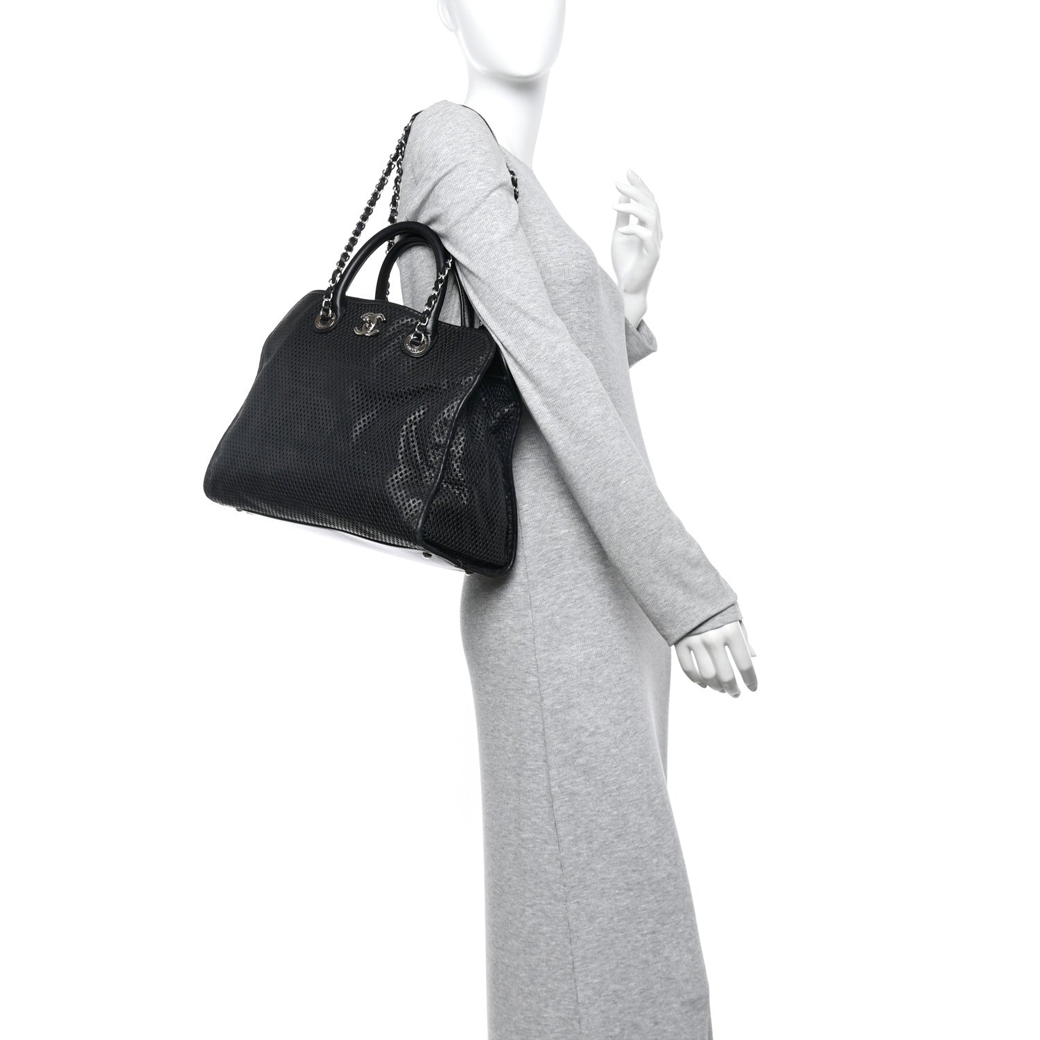 Calfskin Perforated Up In The Air Tote Black