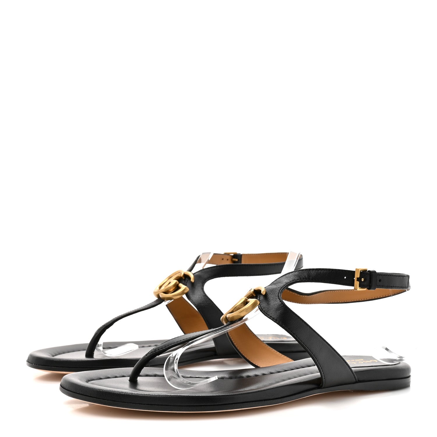 Calfskin Double G Thong Flat Sandals 37.5 Black