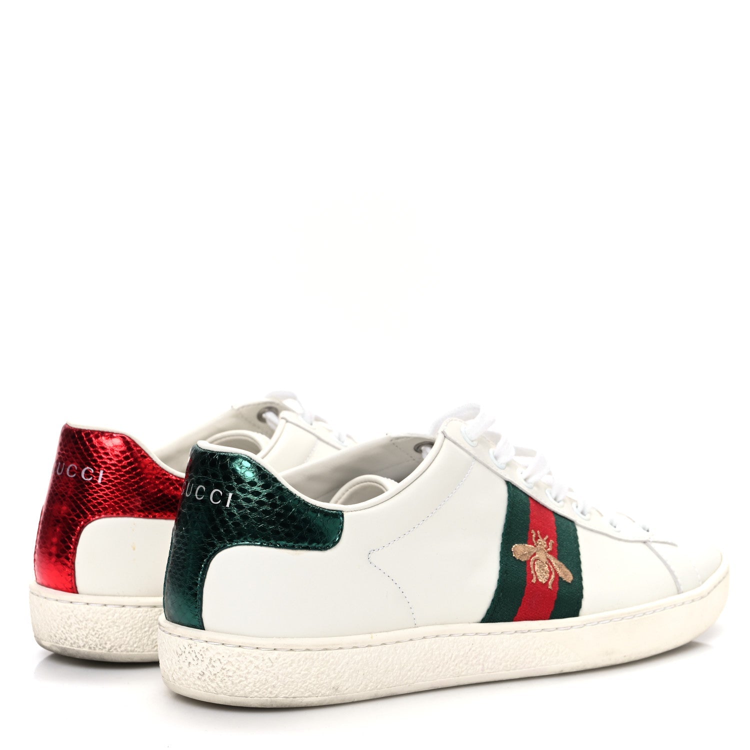 Calfskin Ayers Bee Embroidered Womens Ace Sneakers 39 White Red Flame Green