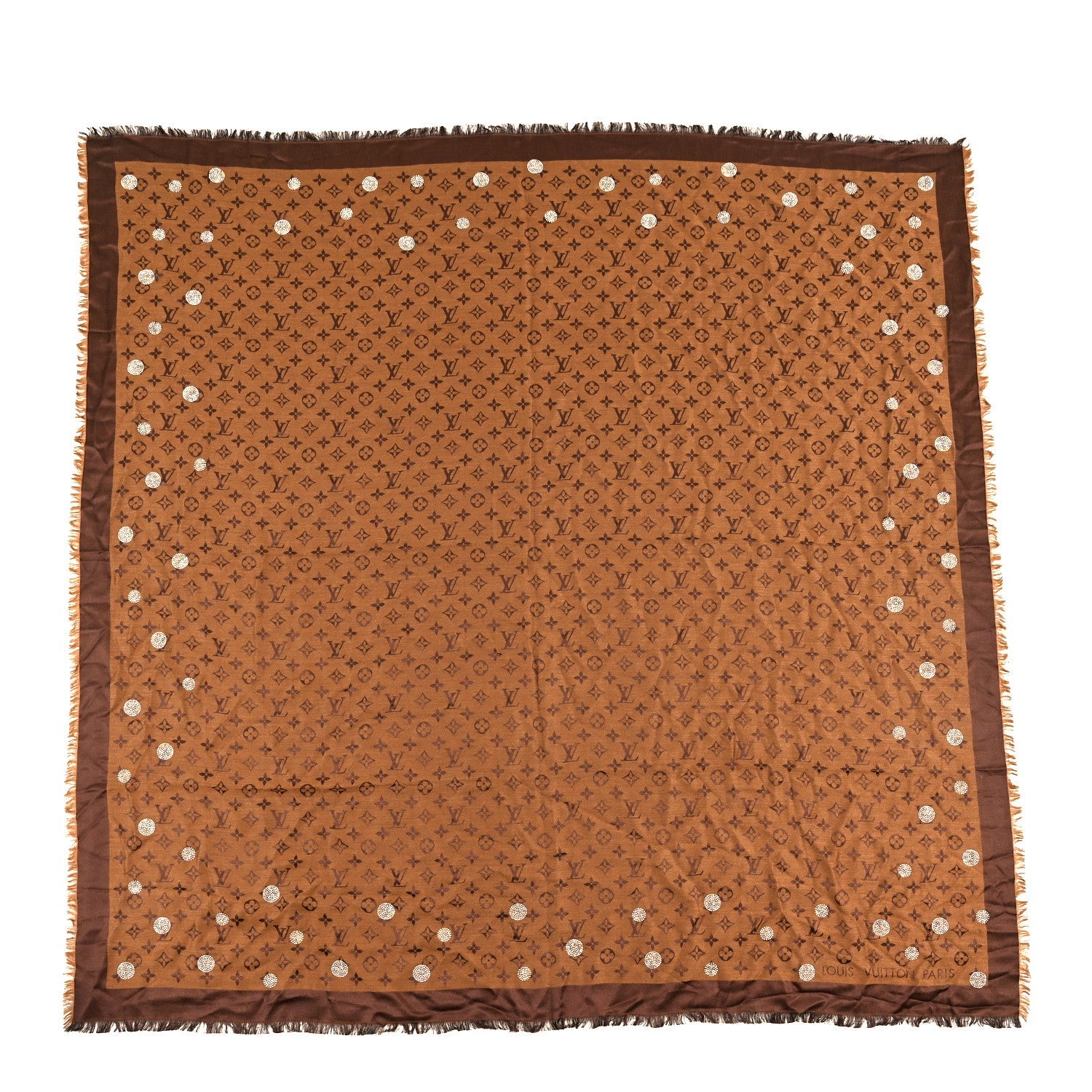 Silk Wool Monogram Reverse Dots Shawl Brown
