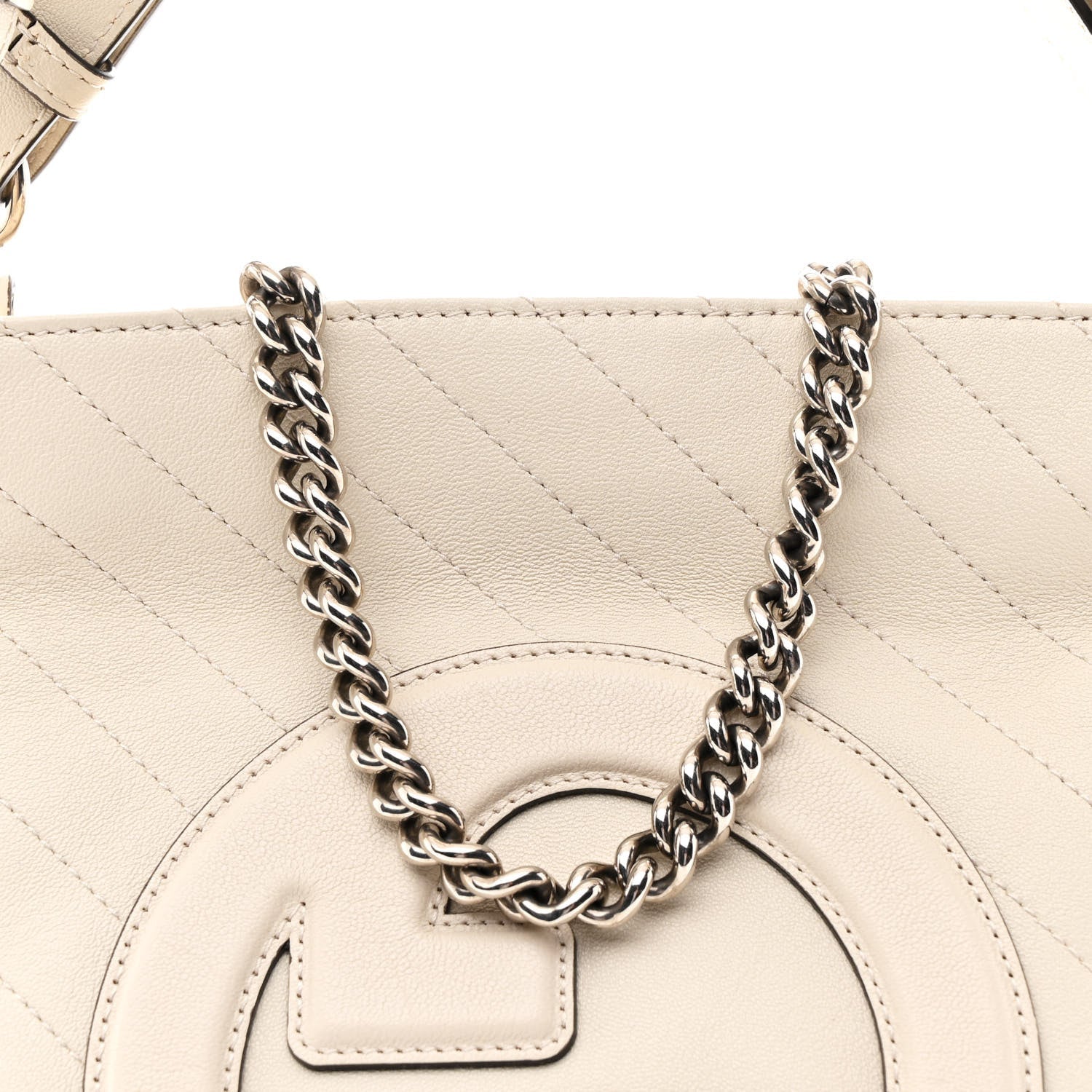Sakai Be Green Calfskin Diagonal Stitched Small Blondie Tote Mystic White