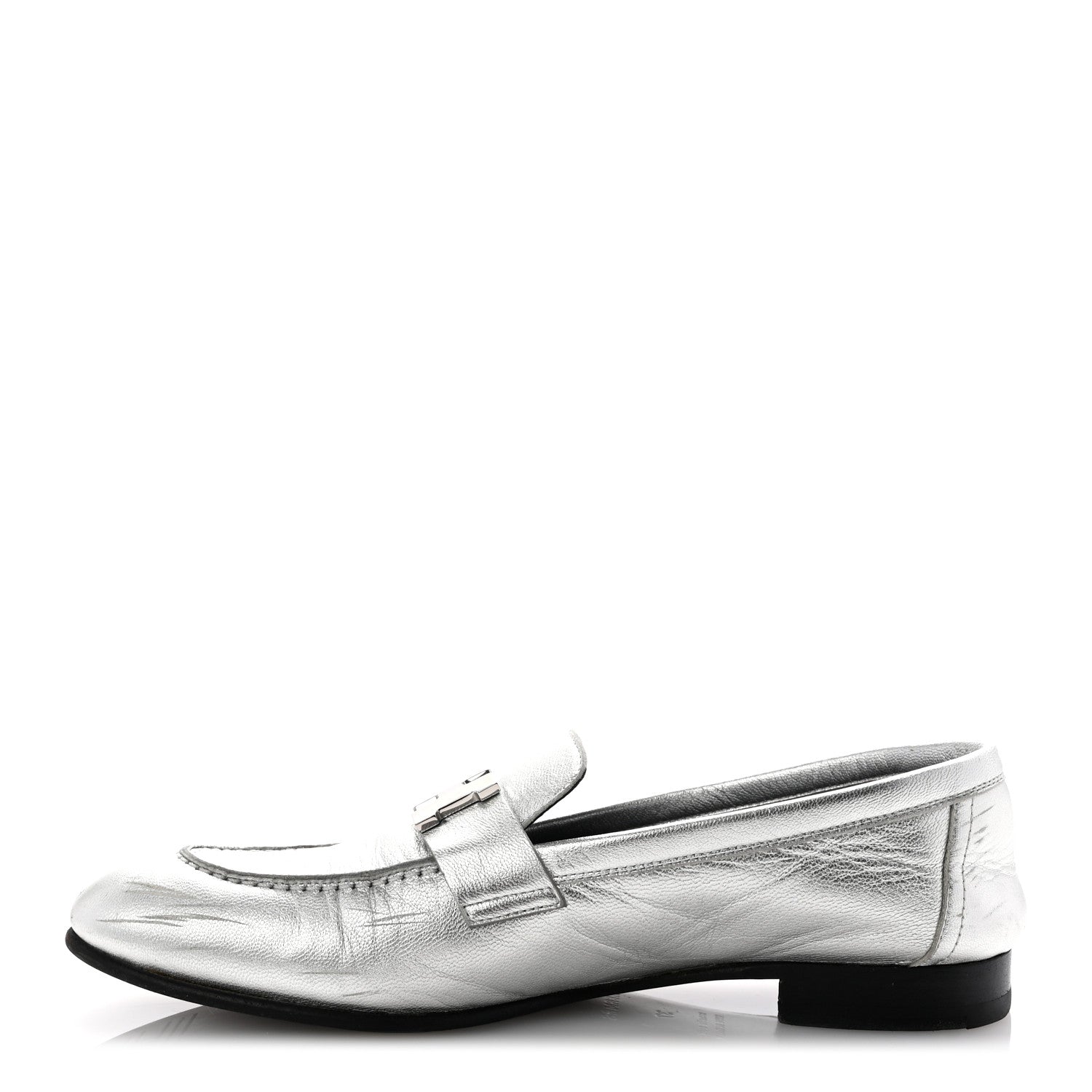 Metallic Calfskin Womens Paris Loafers 37 Silver
