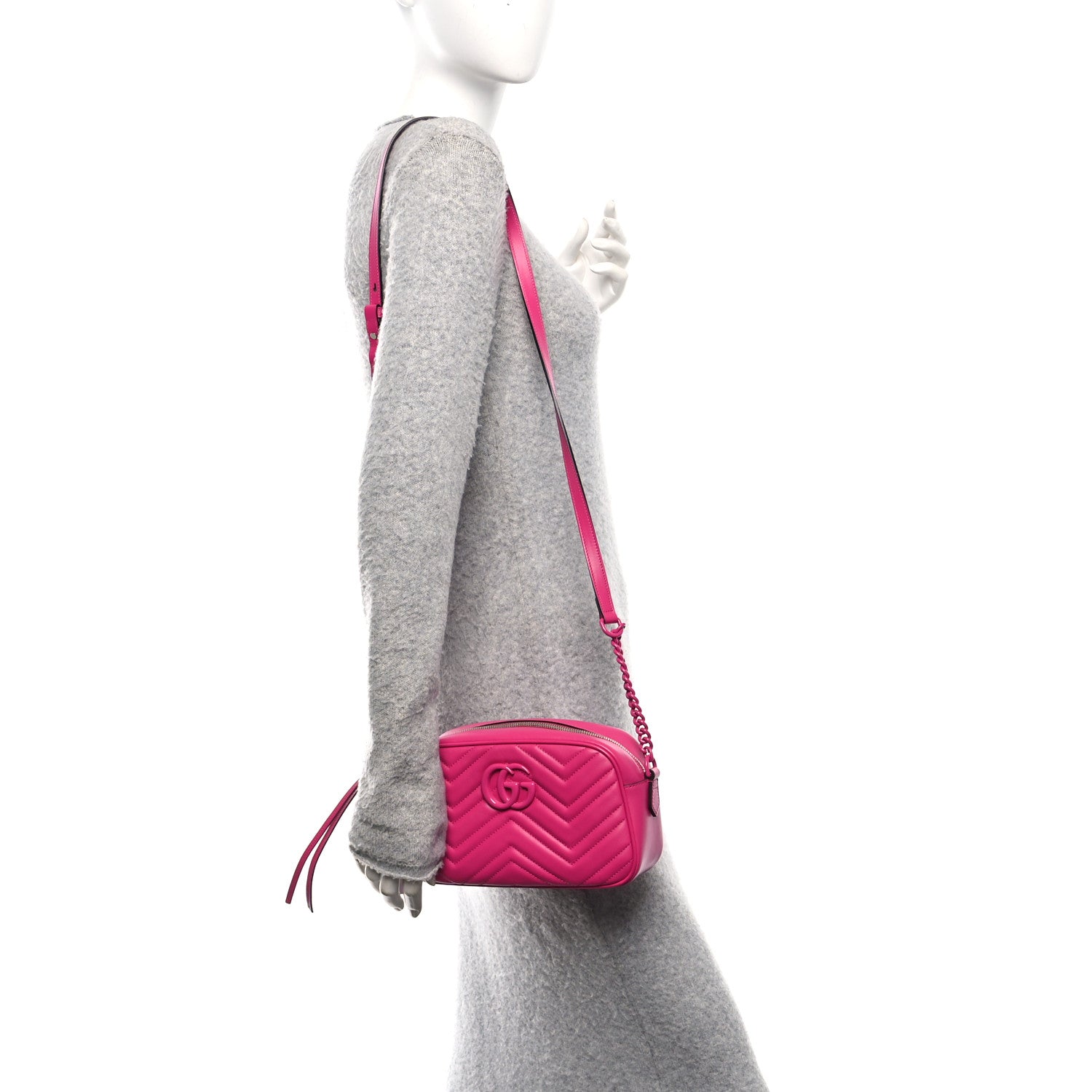 Calfskin Matelasse Monochrome Small GG Marmont Chain Shoulder Bag Classic Fuxia