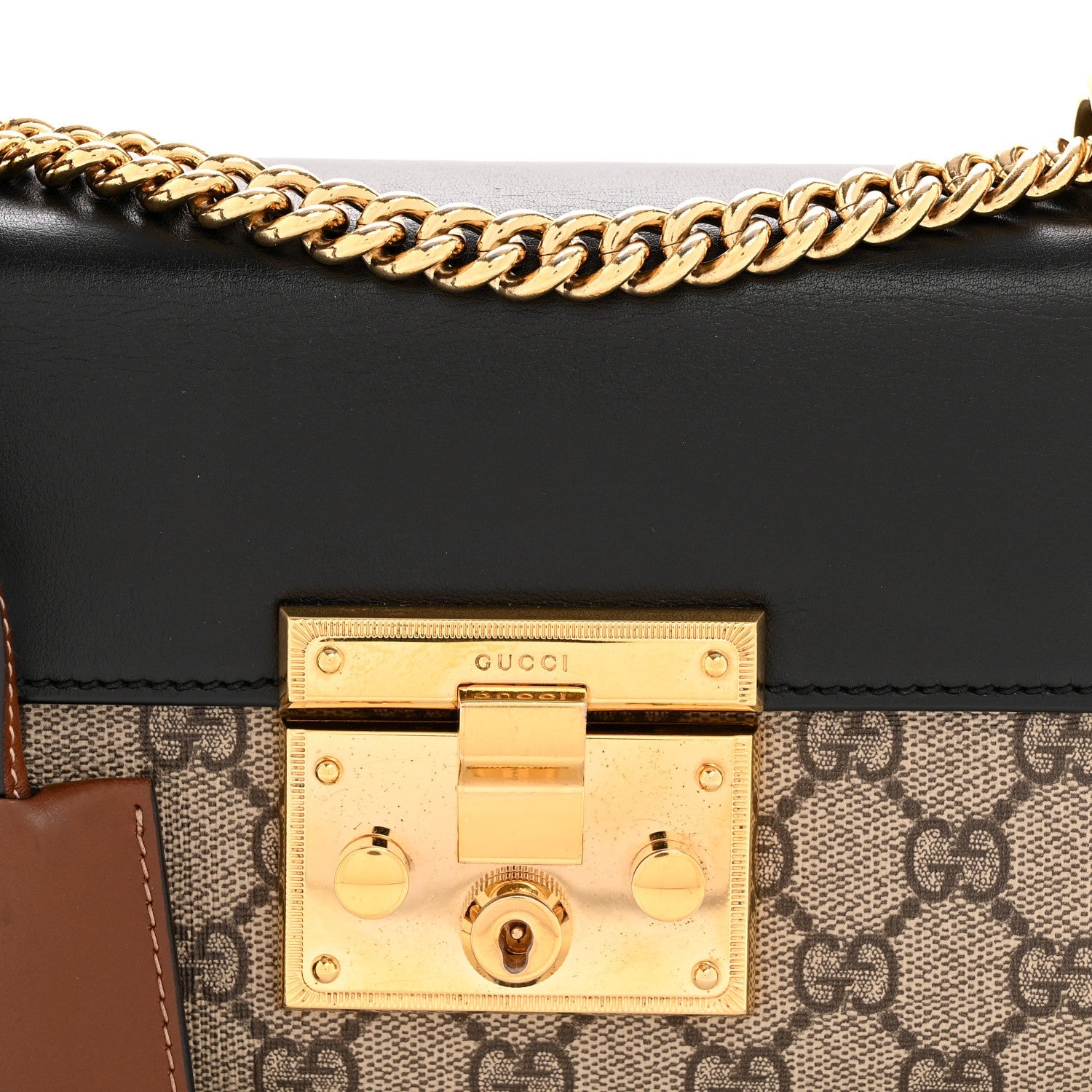 GG Supreme Monogram Calfskin Small Padlock Shoulder Bag Beige Black Cuir