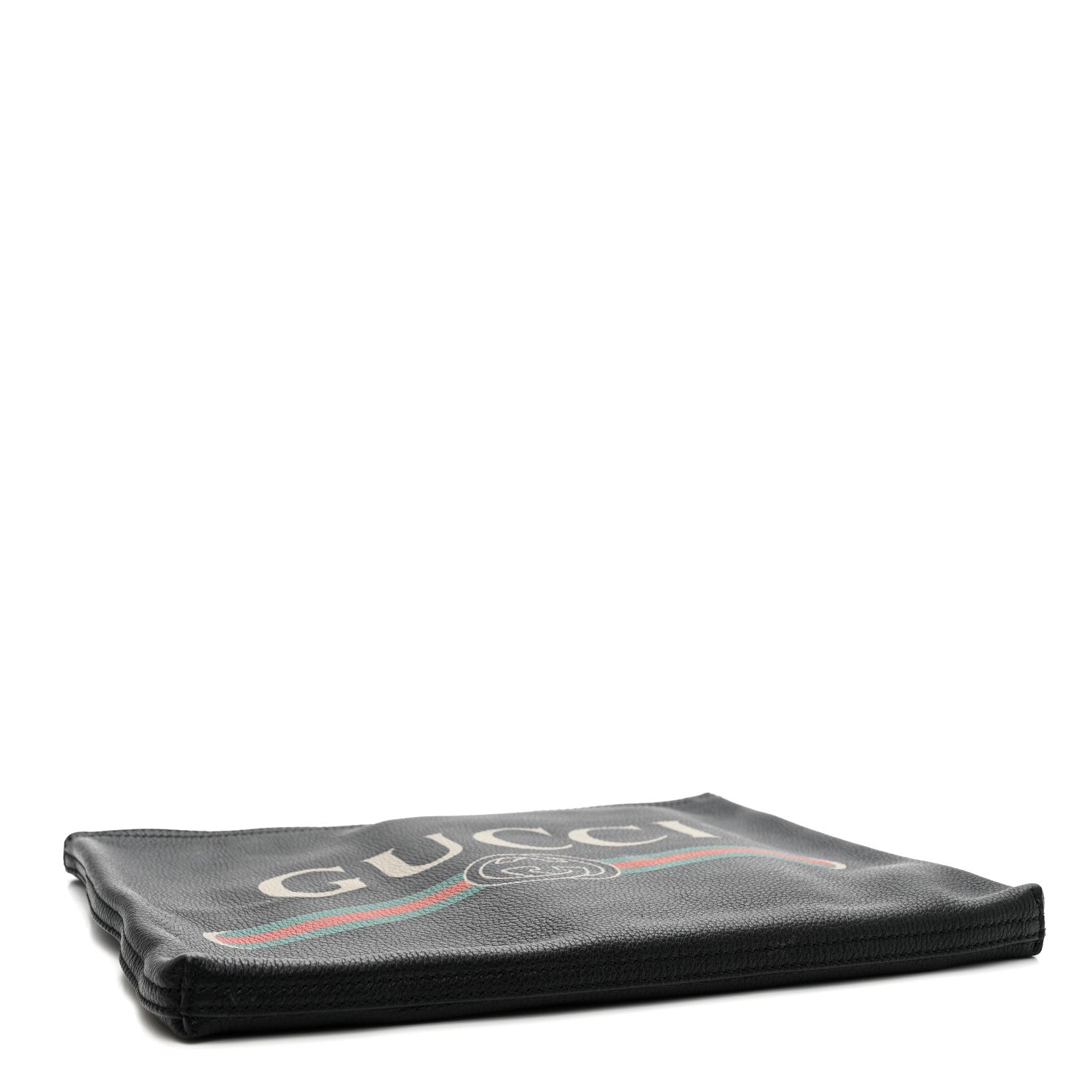 Pebbled Calfskin Medium Logo Portfolio Clutch Black