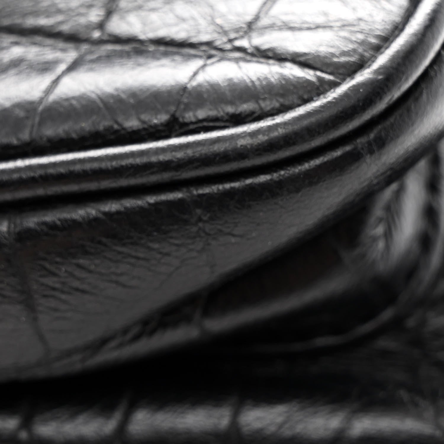 Calfskin Crocodile Embossed Matelasse Monogram Baby Niki Chain Satchel Black