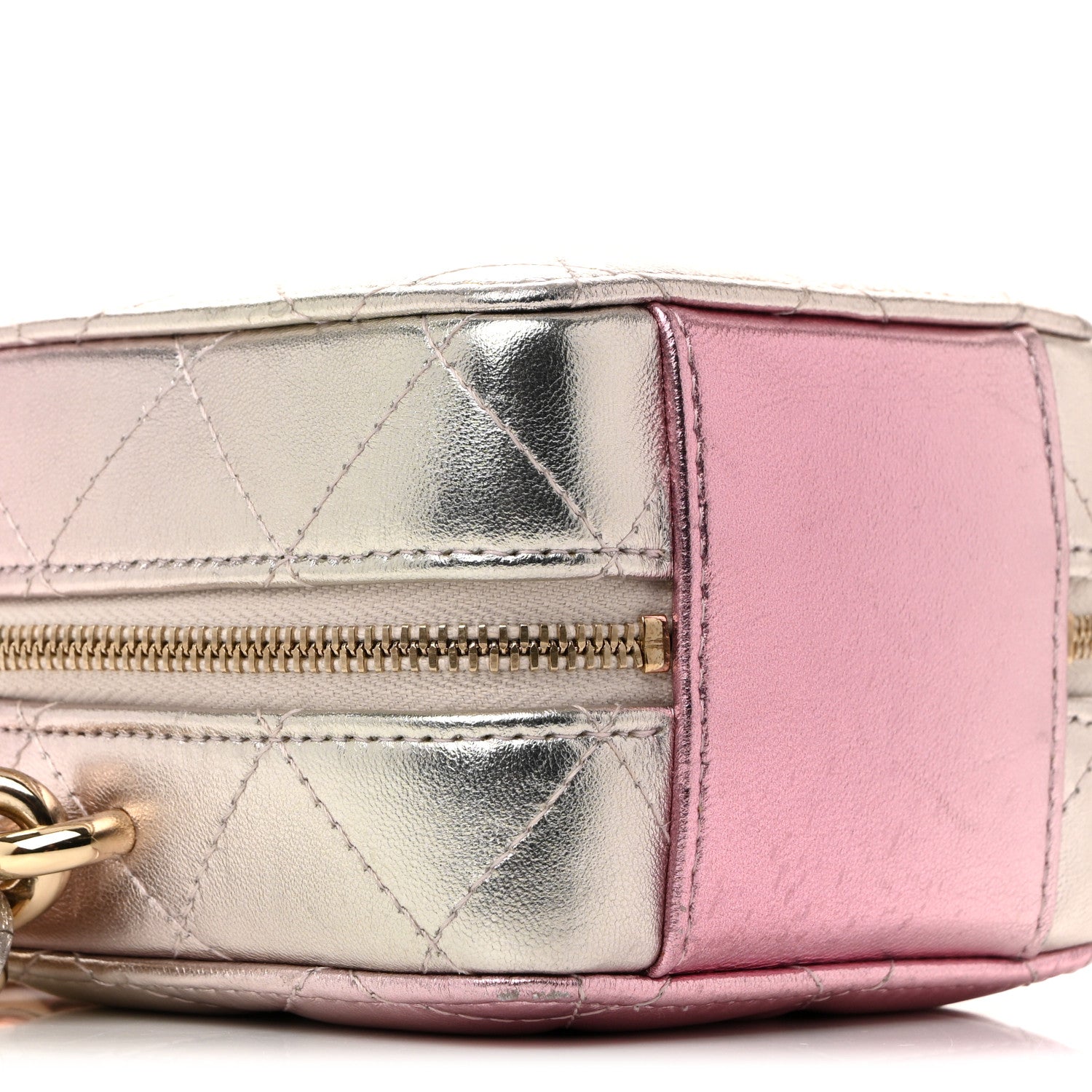 Gradient Metallic Lambskin Quilted Like A Wallet Clutch With Chain Gold Pink