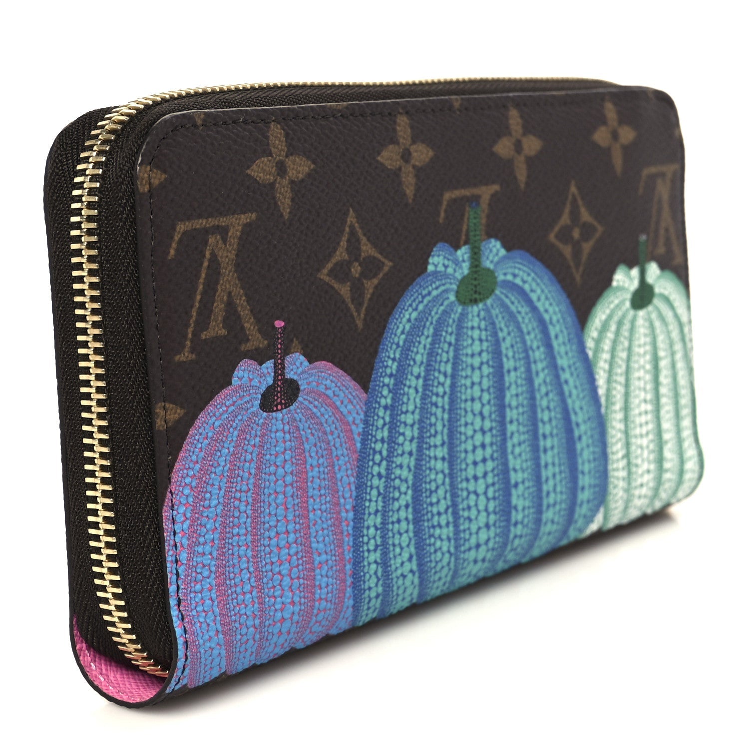 LV X YK Monogram Kusama Pumpkin Zippy Wallet
